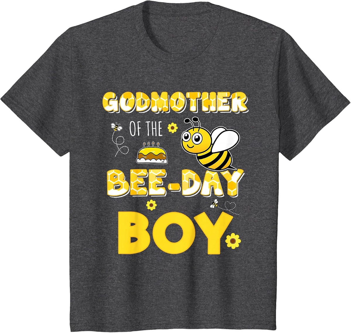 Godmother of The Bee-Day Boy Hive Party Matching Birthday T-Shirt - Dark Heather Grey