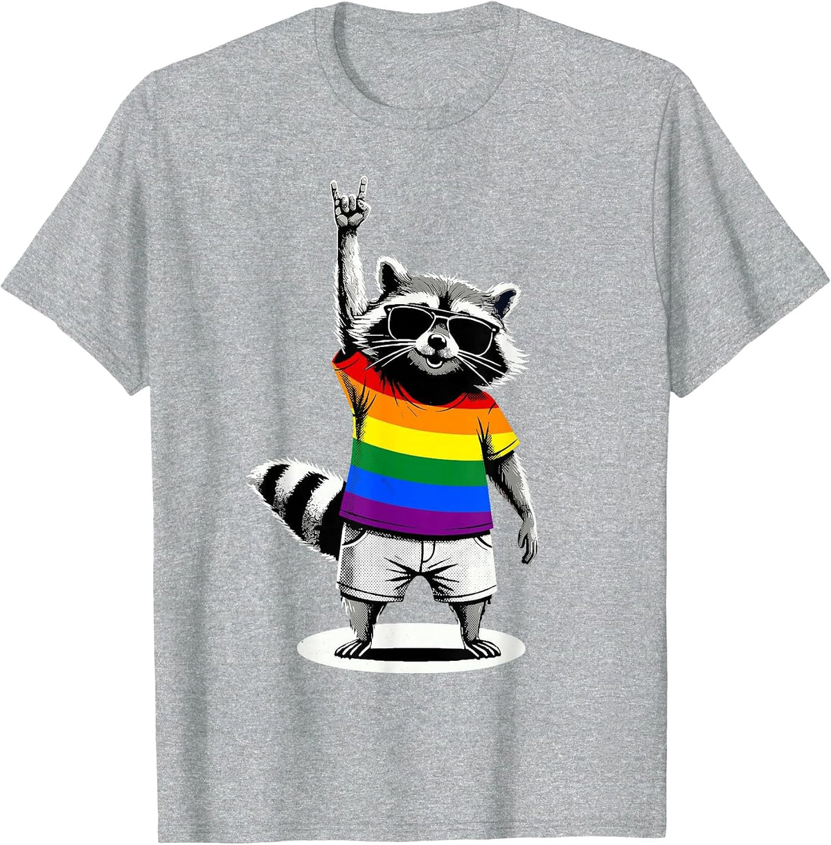 Raccoon LGBTQ Pride Month T-Shirt - Heather Grey