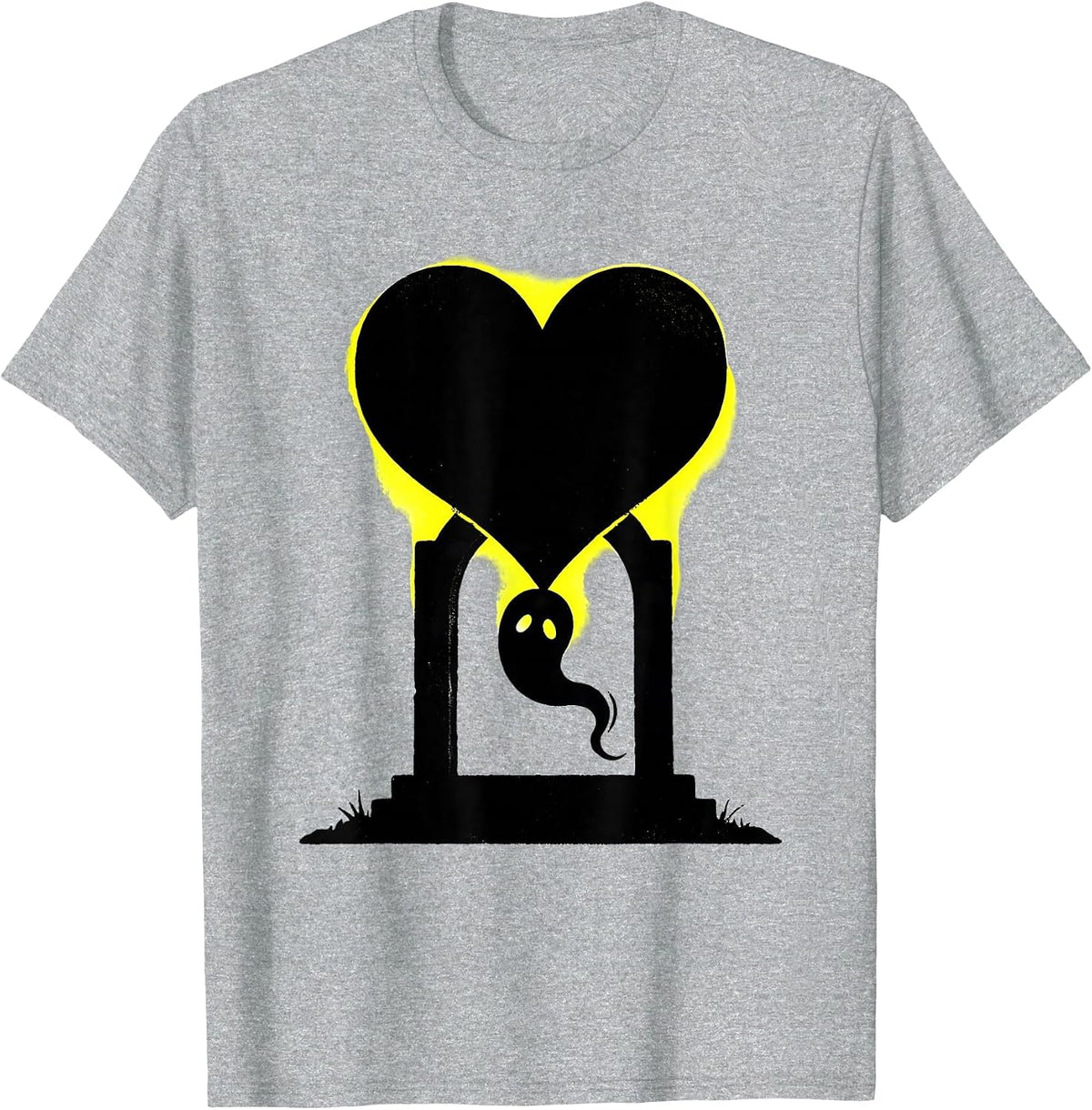 Men's Heart Gravestone Stencil Kawaii Pastel Goth Teen T-Shirt - Heather Grey