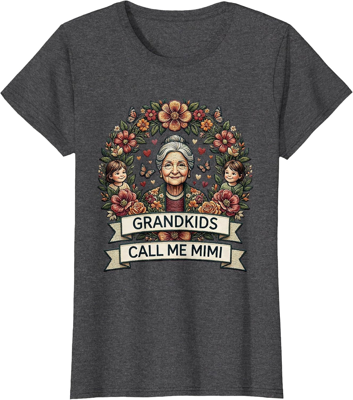 Women's Grandkids Call Me Mimi Grandmother Design T-Shirt - Dark Heather Grey
