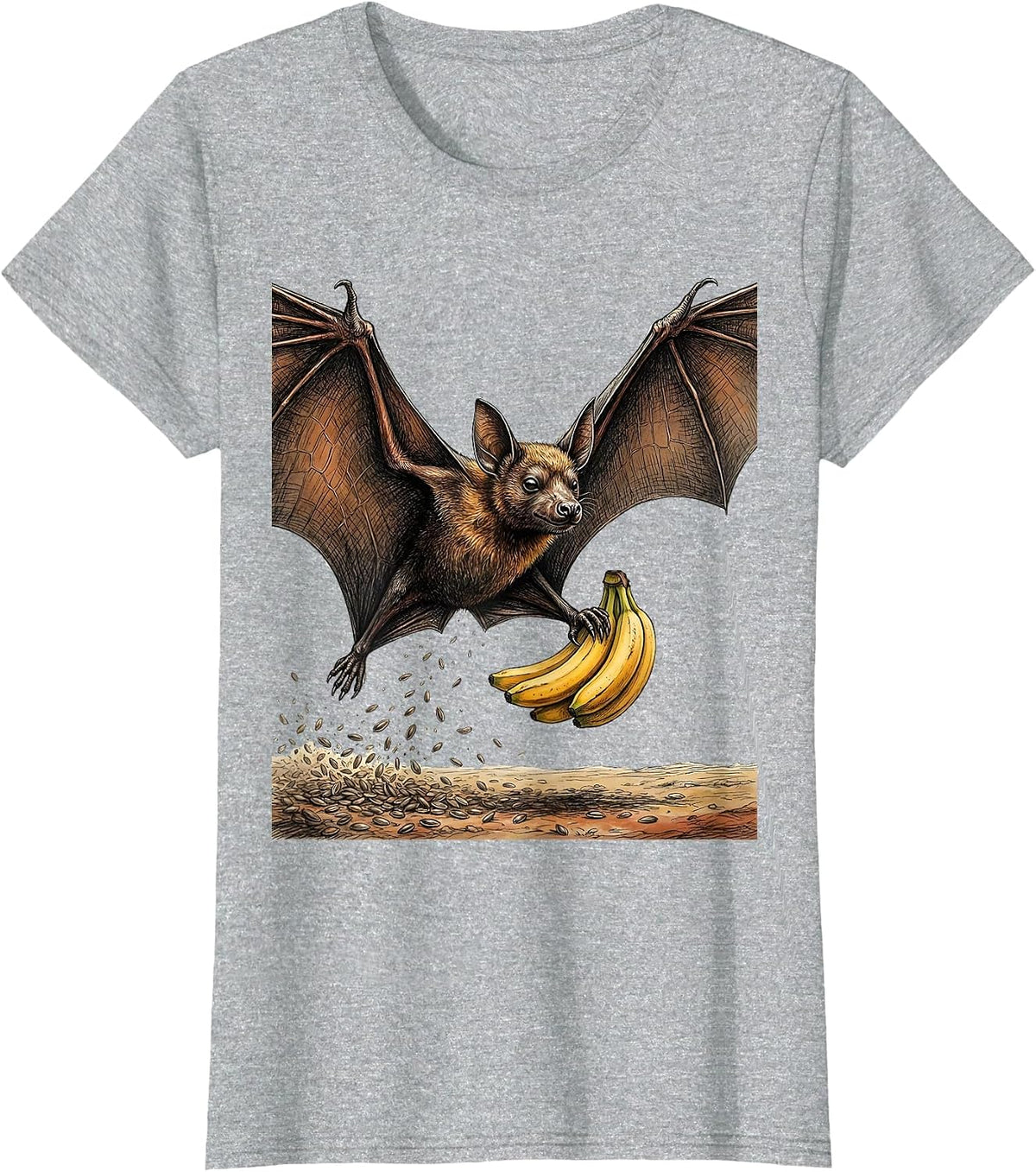 Women's Fruit Bat Nature Lover Halloween Bat Enthusiast T-Shirt - Heather Grey