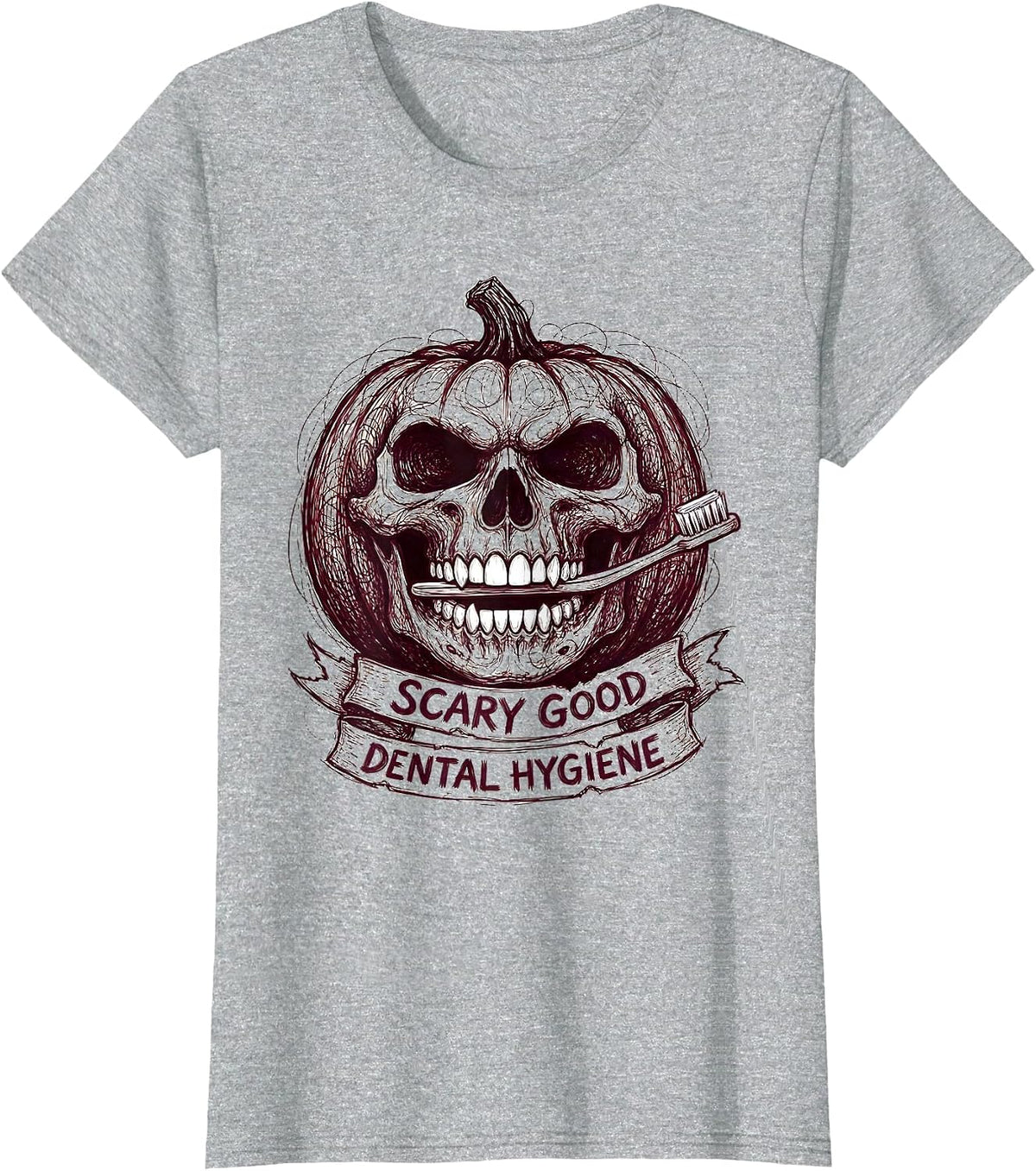 Scary Good Dental Hygiene Halloween Design T-Shirt - Heather Grey