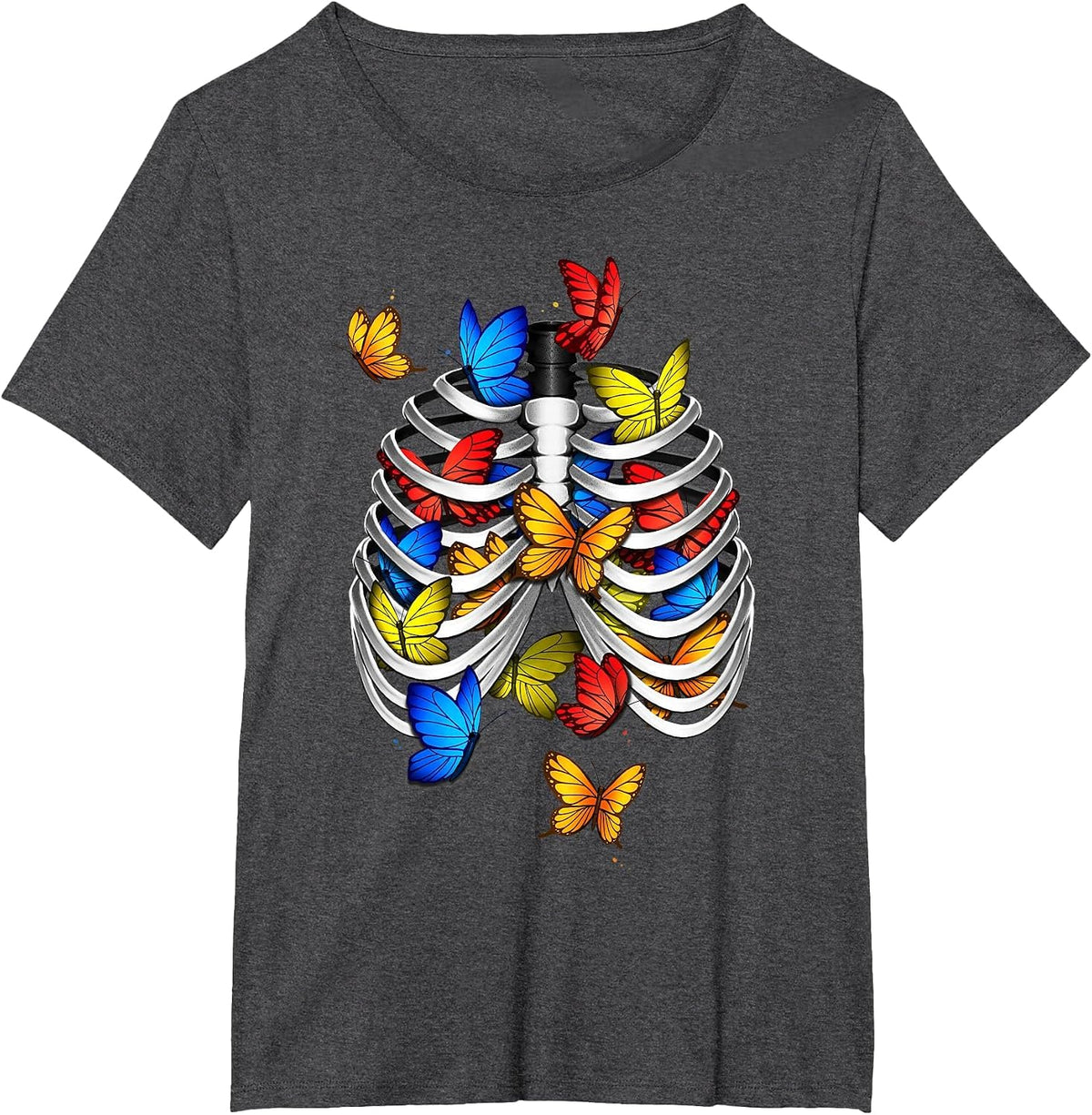 Butterflies in My Stomach Rib Cage X-Ray Anatomy Butterfly T-Shirt - Dark Heather Grey