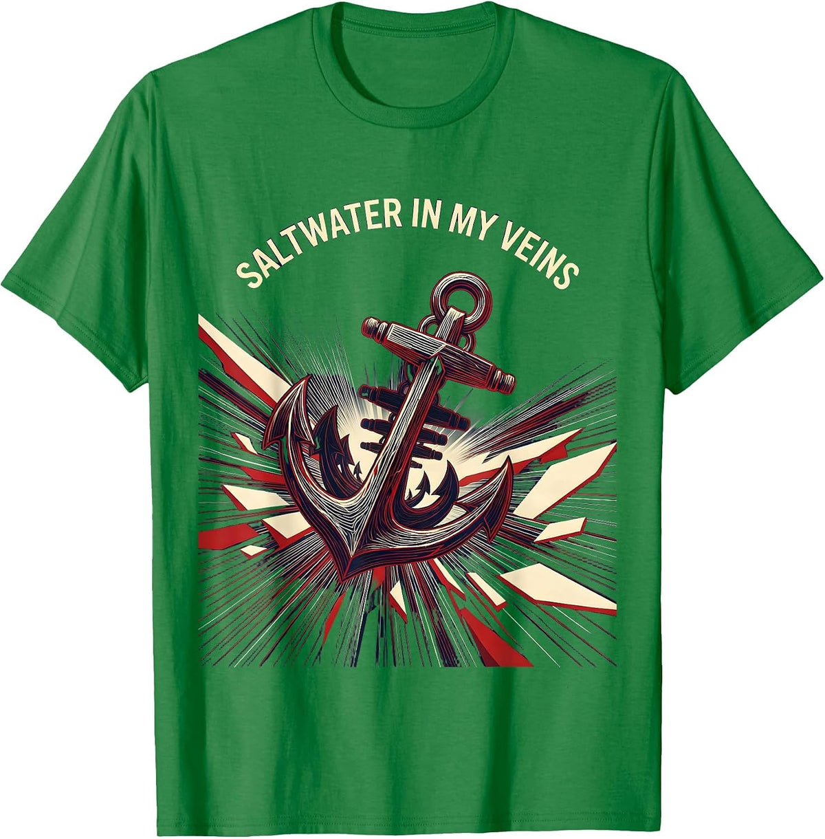 Men's Saltwater In My Veins Navy Ocean Design T-Shirt - Kelly Green