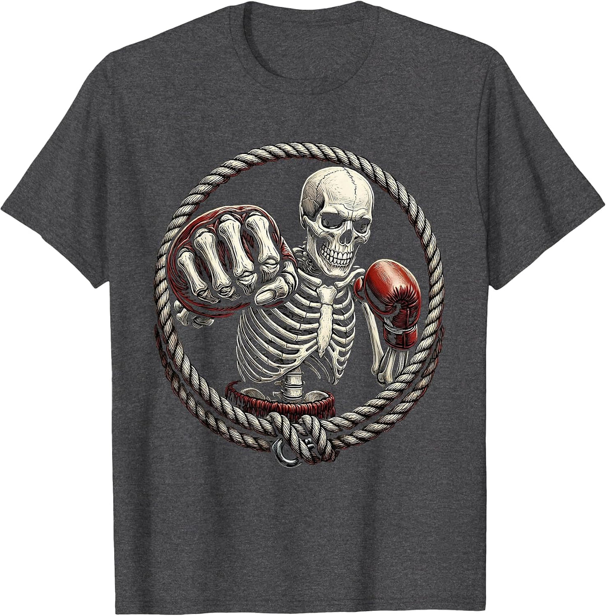 Men's Skeleton Boxer Corner Ring Punch Graphic T-Shirt - Dark Heather Grey