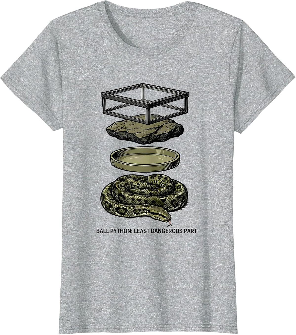 Ball Python: Least Dangerous Part Funny Snake Lover Meme T-Shirt - Heather Grey