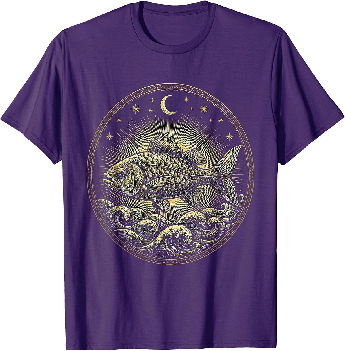 Men's Christian Fish Symbol Ocean Waves Graphic T-Shirt - Purple