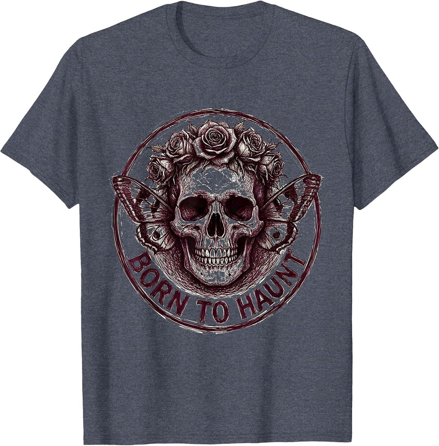 Born to Haunt Goth Dark Aesthetic Design T-Shirt - Heather Blue