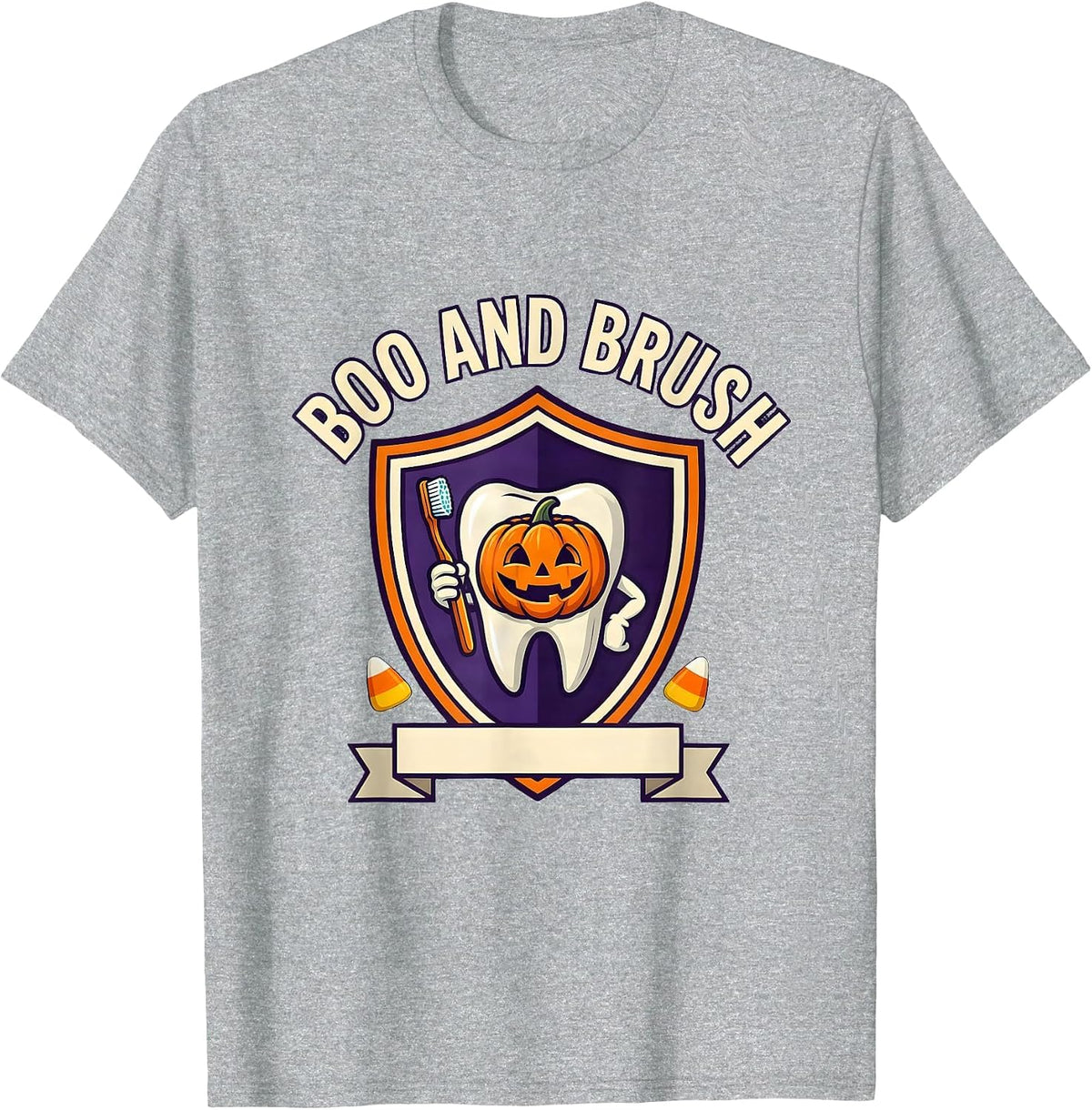 Men's Boo And Brush Dental Humor Halloween Costume Dentist T-Shirt - Heather Grey