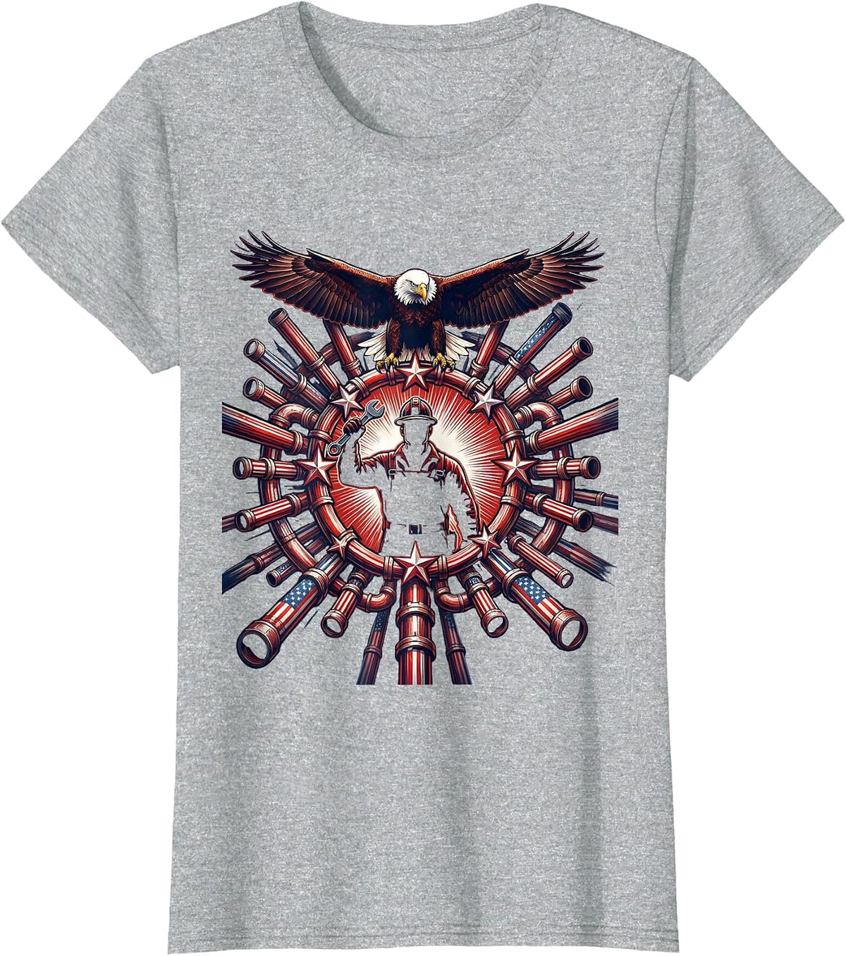 Women's Pipefitter Tangled Pipes Blue Collar Graphic T-Shirt - Heather Grey