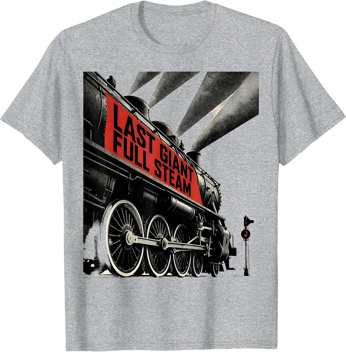 Men's Last Giant Full Steam Constructivist Poster Steam Train T-Shirt - Heather Grey