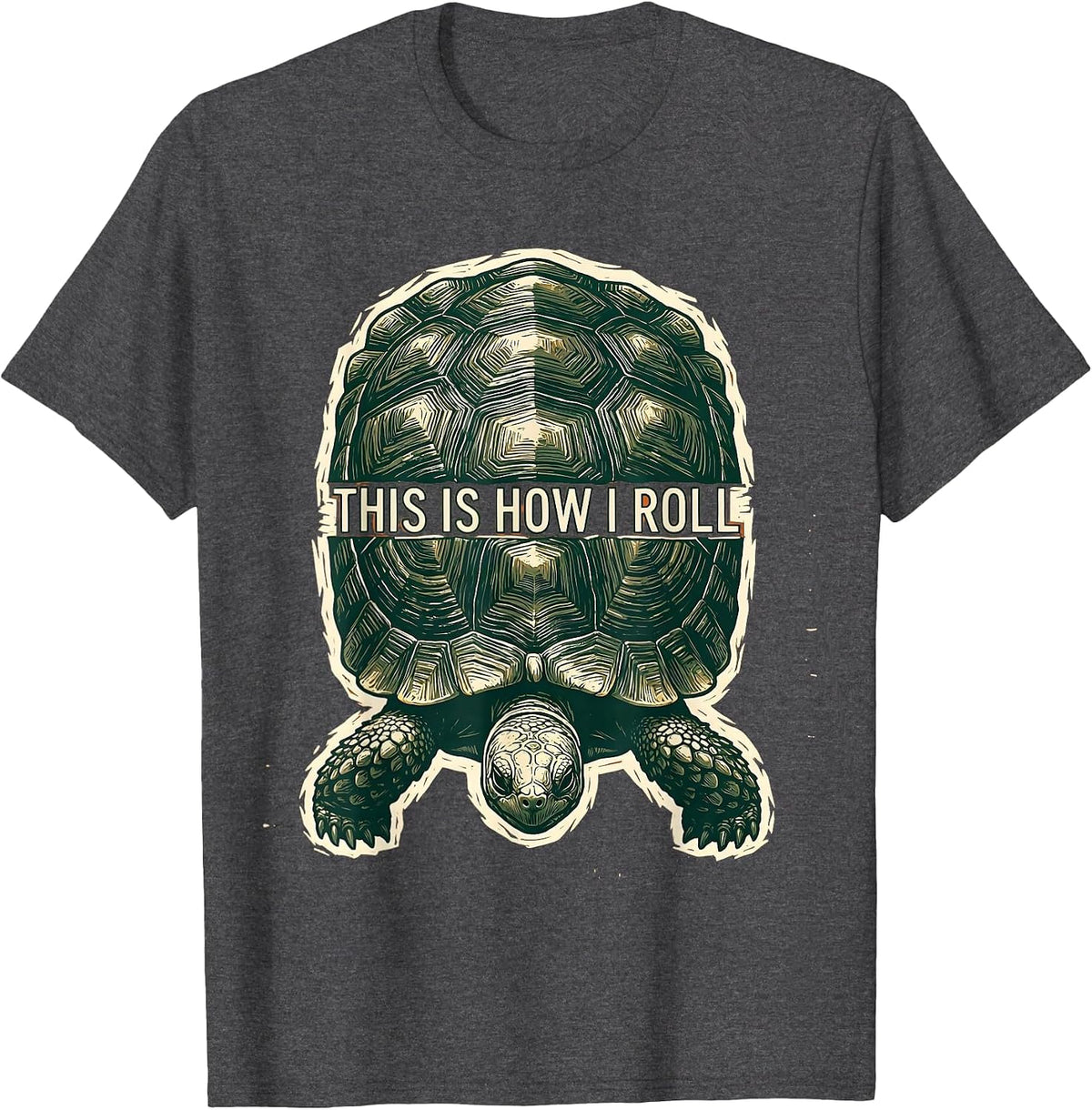 This Is How I Roll Linocut Tortoise Lover Humor Gift T-Shirt - Dark Heather Grey
