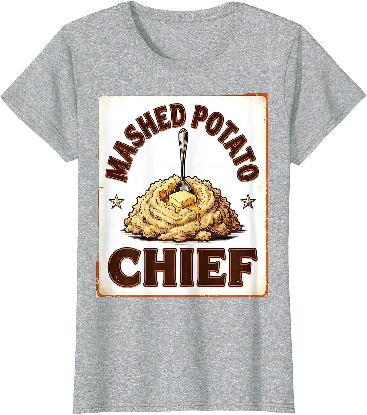 Women's Mashed Potato Chief Vintage Funny Thanksgiving Family T-Shirt - Heather Grey