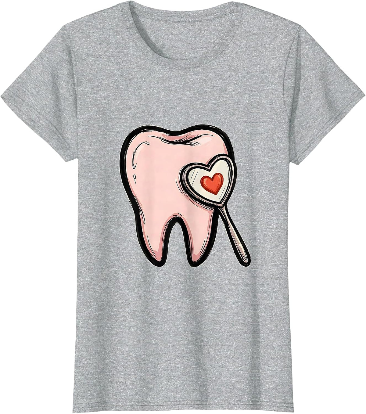 Rounded Crown and Roots Dental Mirror Playful Humor T-Shirt - Heather Grey