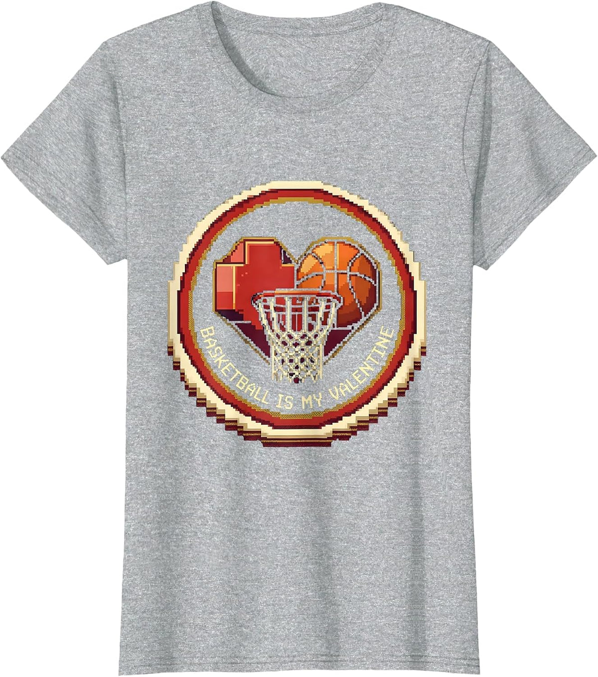 Basketball Is My Valentine Funny Pixel Art Valentine Teen T-Shirt - Heather Grey
