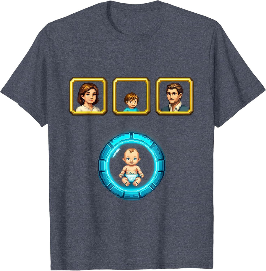 Men's Pixel Party Roster Gamer Dad Pregnancy Announcement T-Shirt - Heather Blue