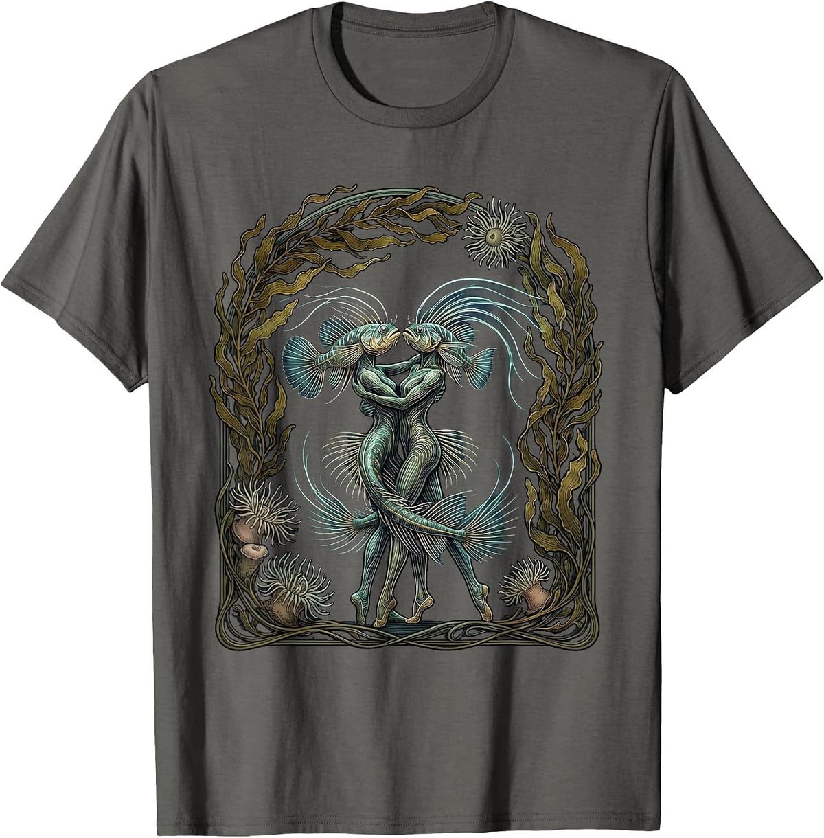 Glowing Deep-Sea Fish Ballroom Dance Art T-Shirt - Asphalt Grey