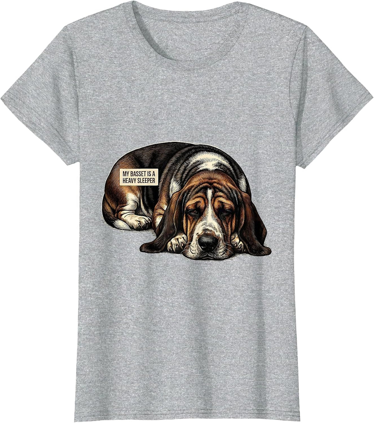 Women's My Basset Is A Heavy Sleeper Funny Basset Hound Dog Owner T-Shirt - Heather Grey