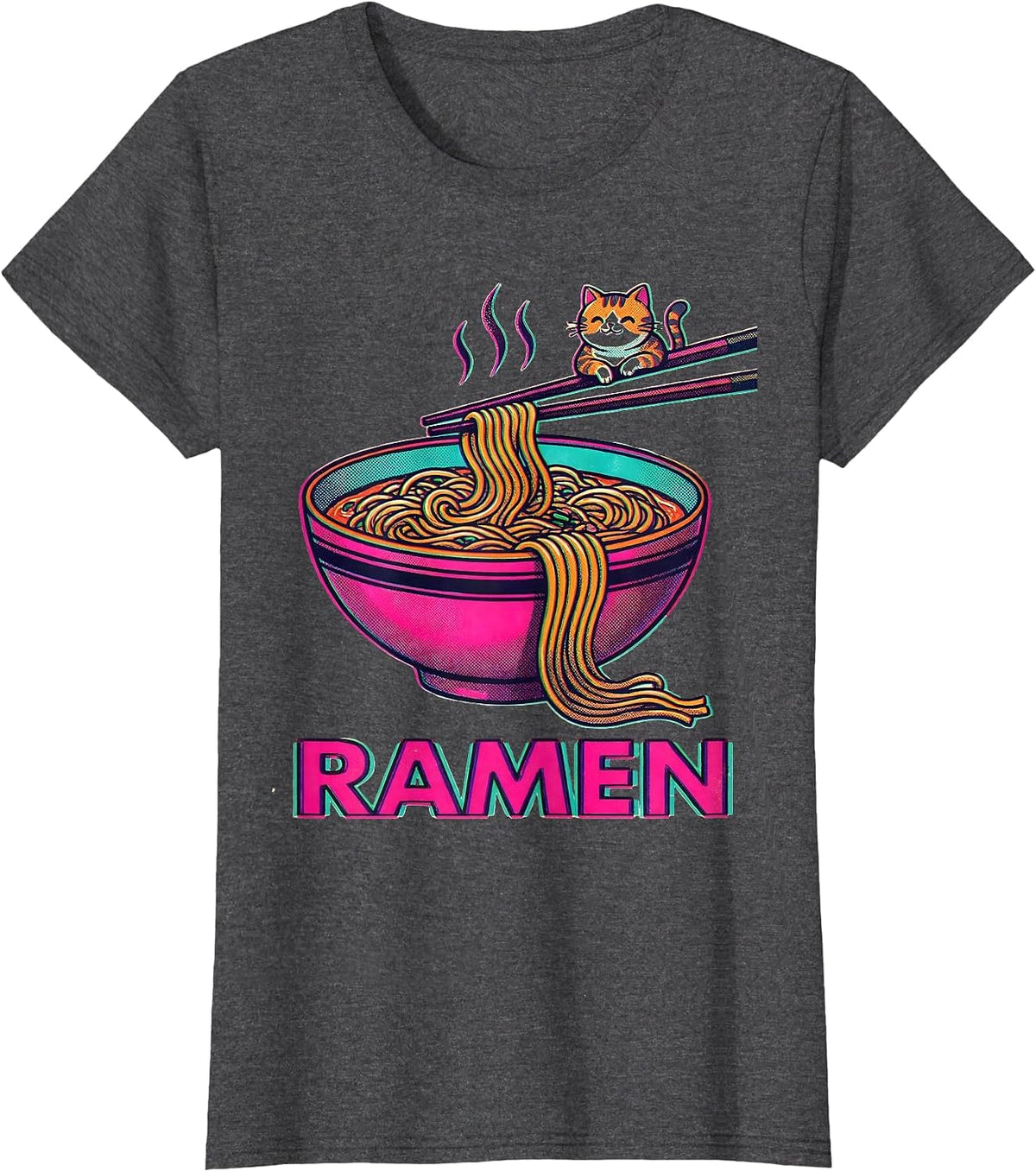 Women's RAMEN Kawaii Anime Cat Ramen Lover Funny Japanese Humor T-Shirt - Dark Heather Grey