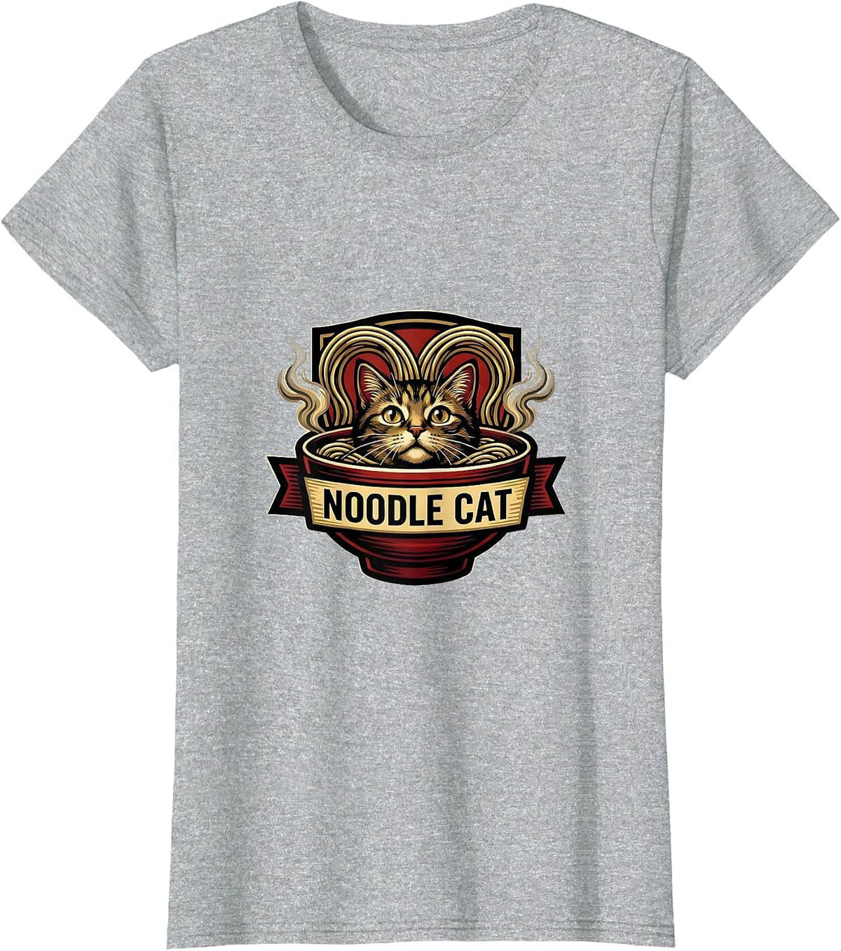 Women's Noodle Cat Kawaii Anime Japanese Ramen Cat Lover Humor T-Shirt - Heather Grey