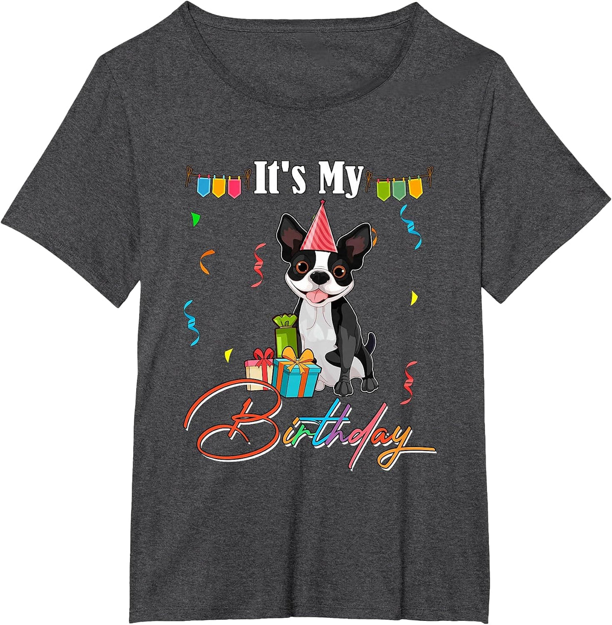 My Birthday Boston Terrier Costume Party Lover Kids Toddler T-Shirt - Dark Heather Grey