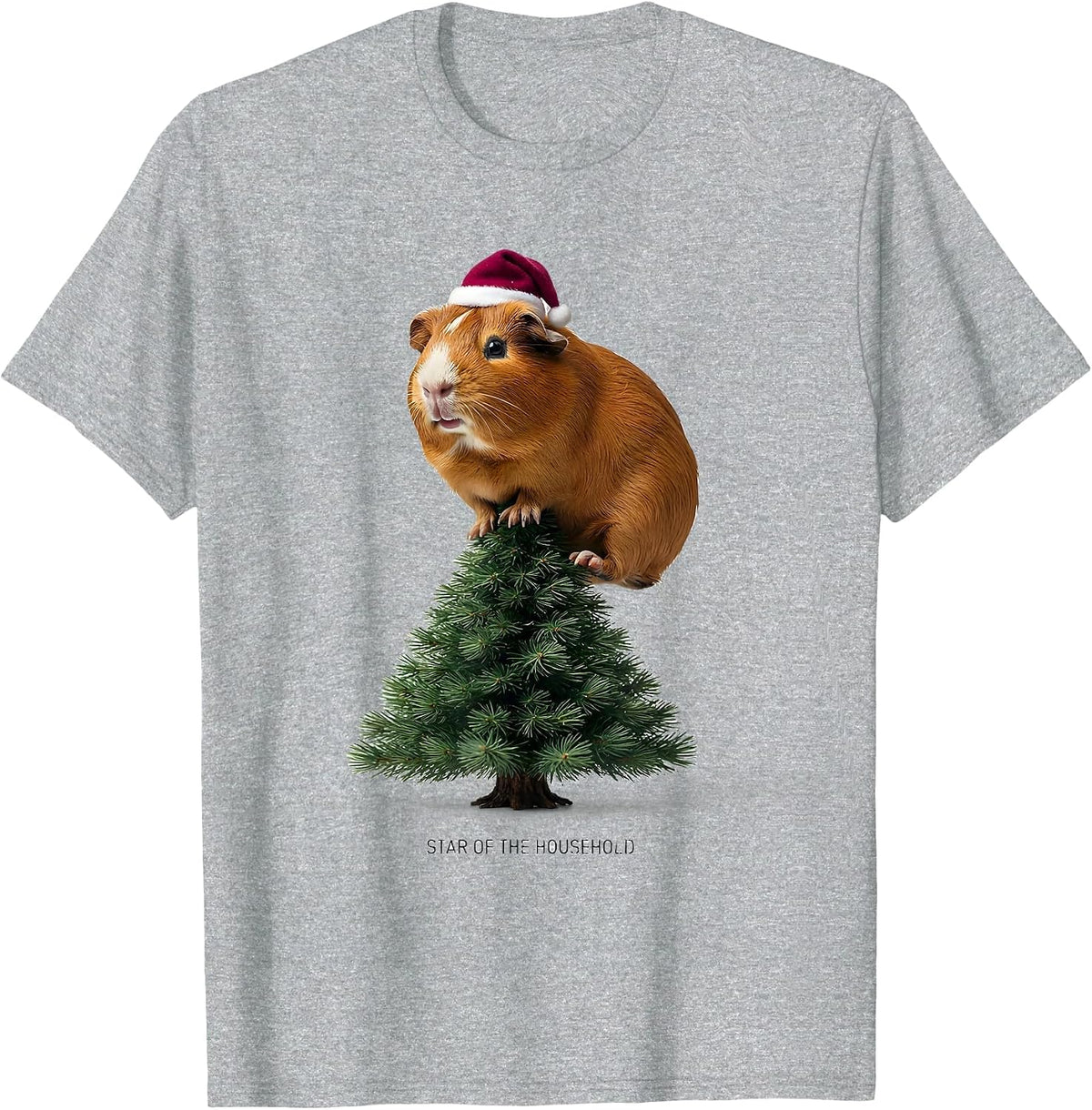 Men's Star Of The Household Funny Guinea Pig Christmas Santa Hat T-Shirt - Heather Grey