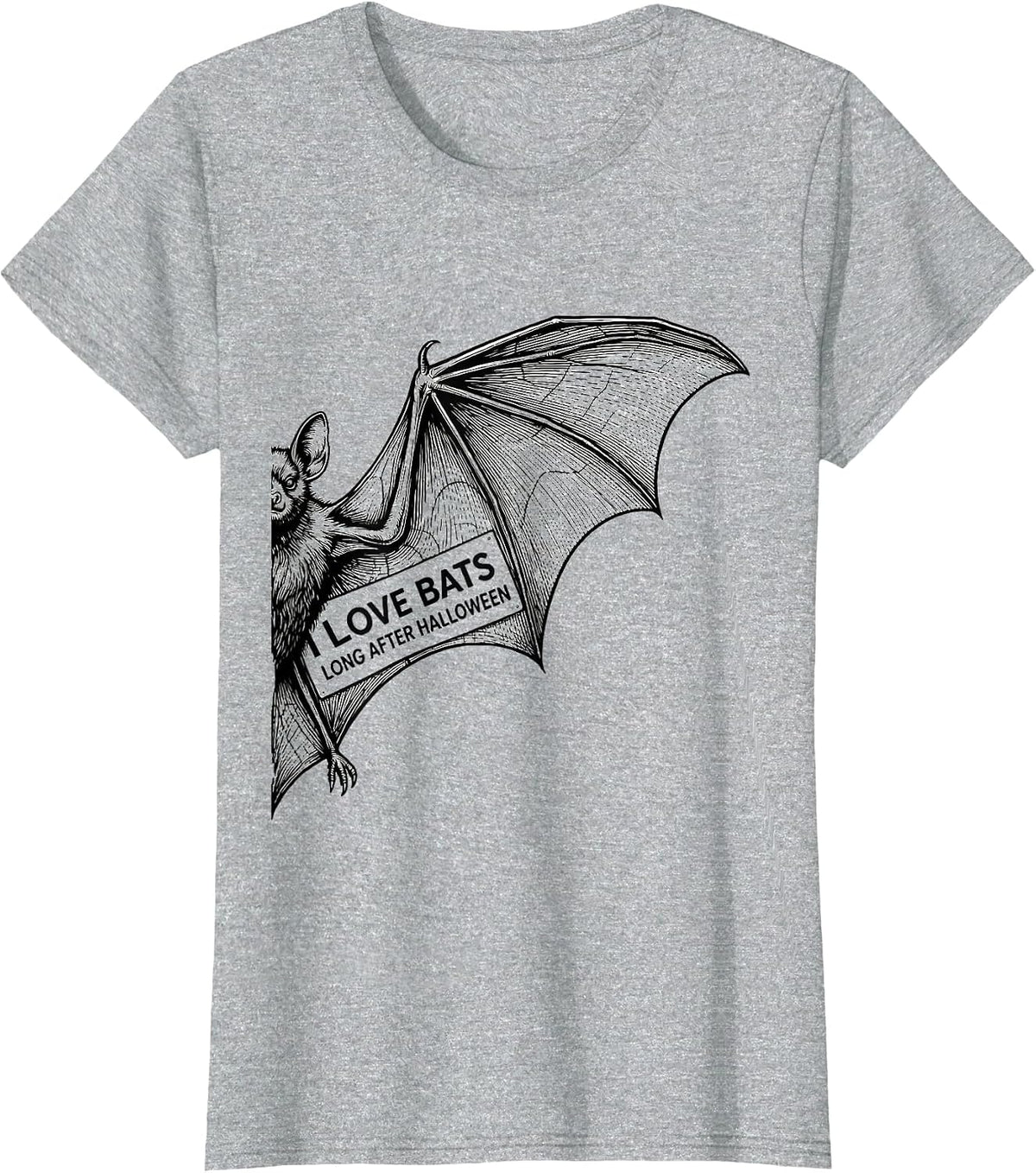 Women's I Love Bats Long After Halloween Vintage Bat Lover Halloween T-Shirt - Heather Grey