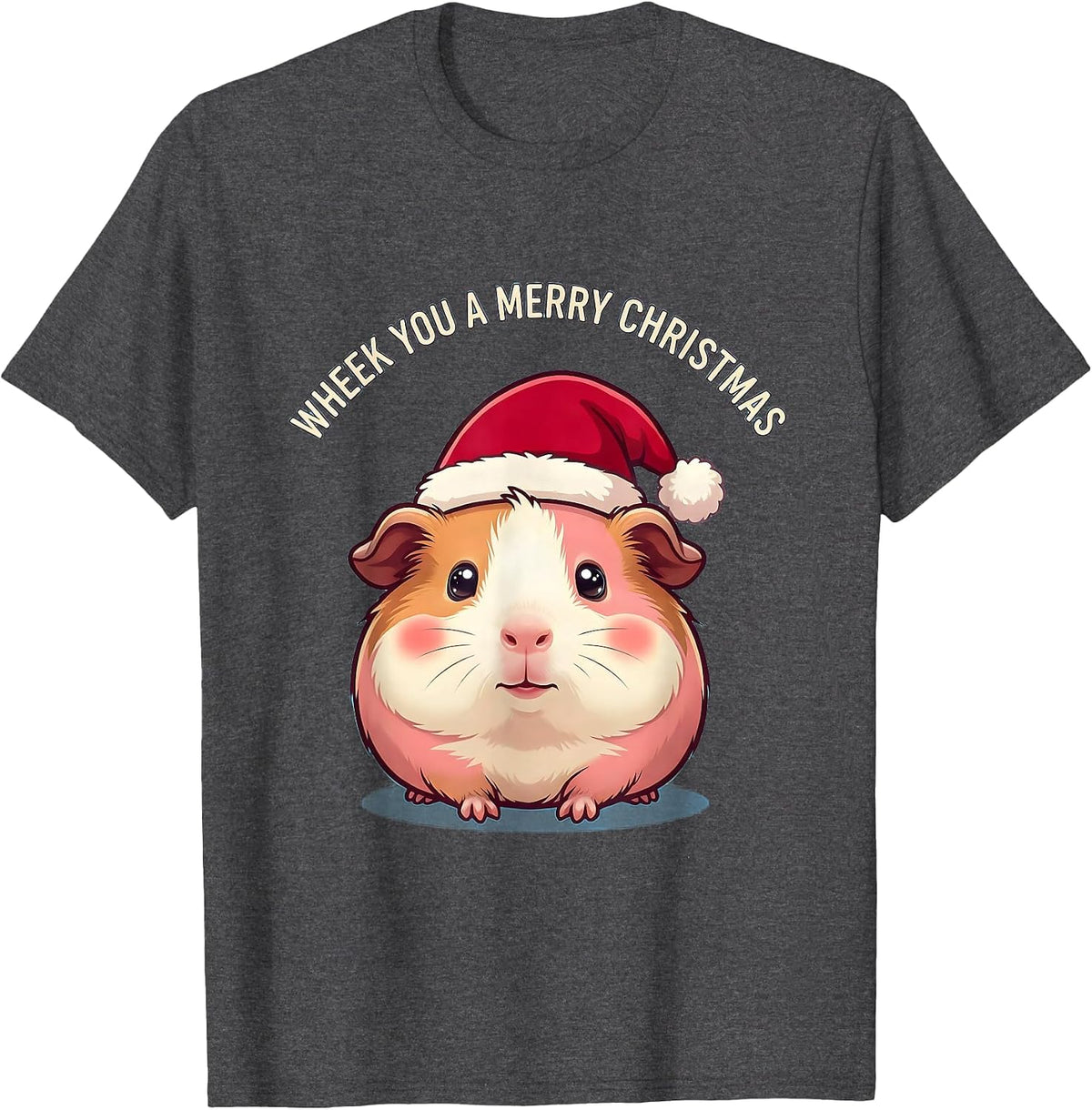 Wheek You A Merry Christmas Cute Kawaii Guinea Pig Santa Hat T-Shirt - Dark Heather Grey