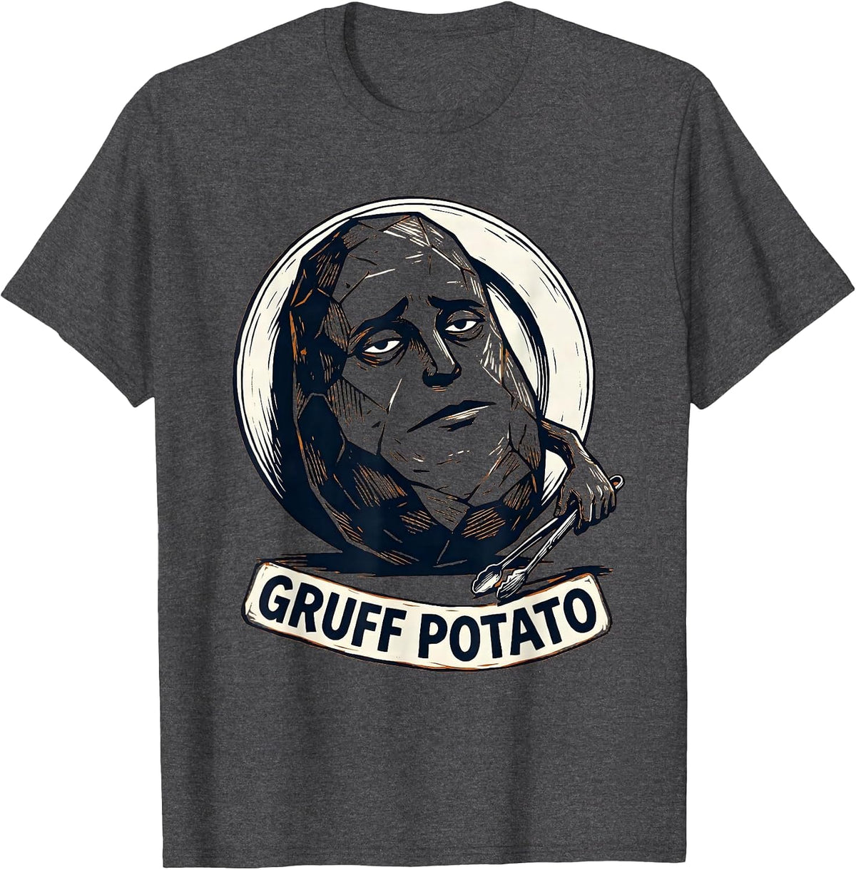 Men's Gruff Potato Funny Couples Thanksgiving Matching Linocut T-Shirt - Dark Heather Grey