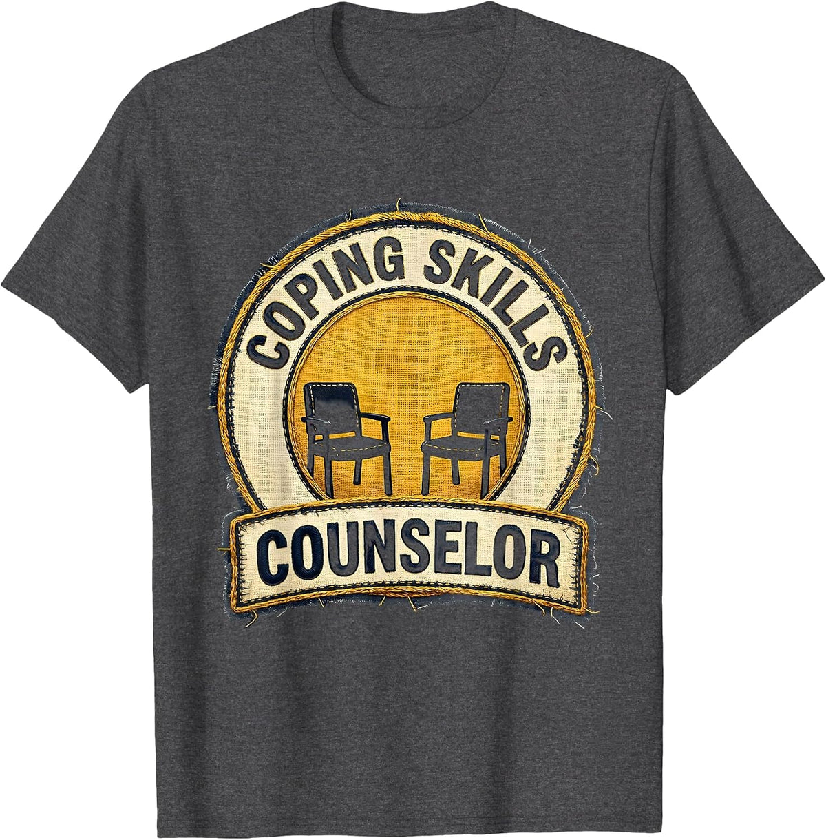 Coping Skills Counselor Distressed Emblem Mental Health T-Shirt - Dark Heather Grey