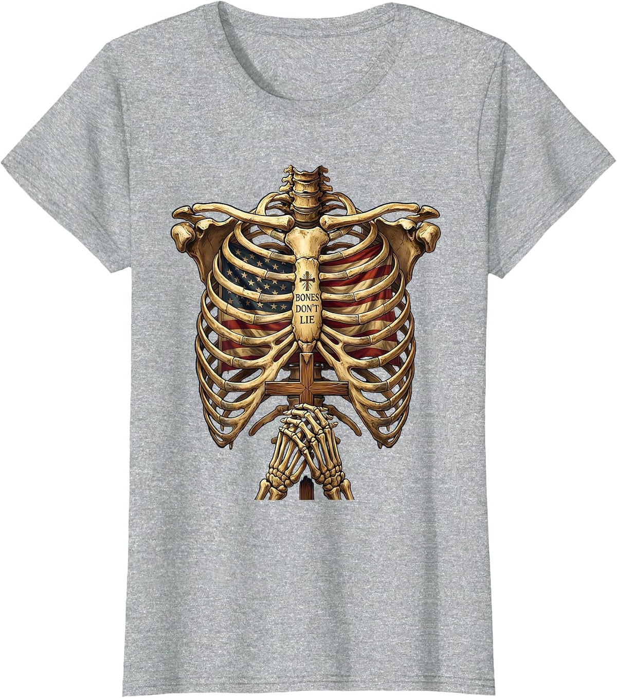 Women's Bones Don't Lie Bold Skeleton Graphic Design T-Shirt - Heather Grey