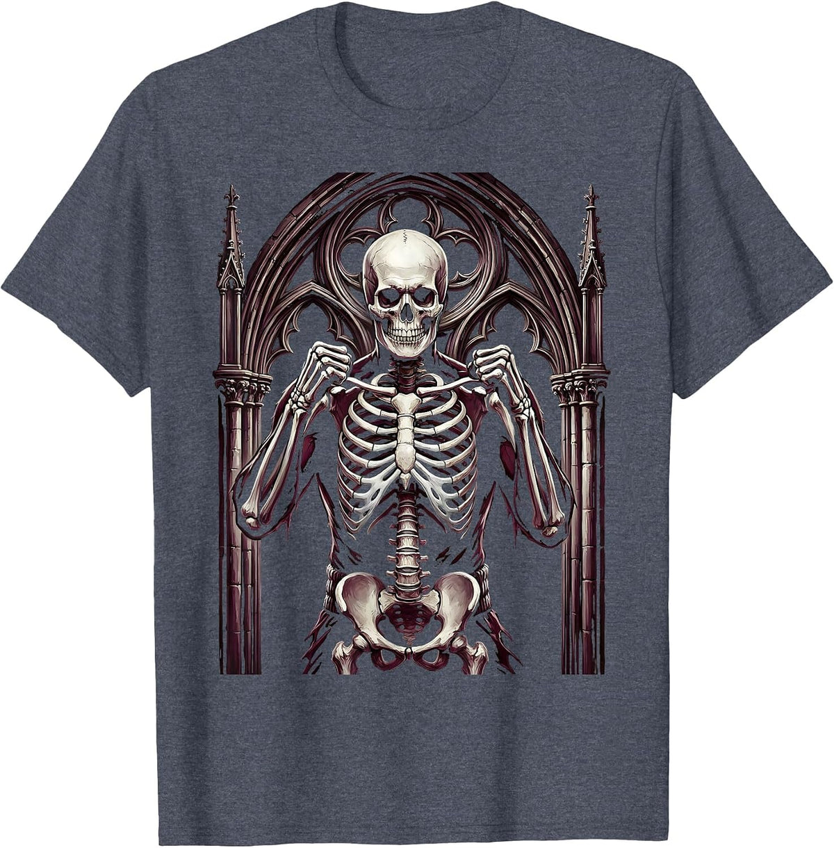 Skeleton Boxer Raised Gloves Fighting Graphic T-Shirt - Heather Blue