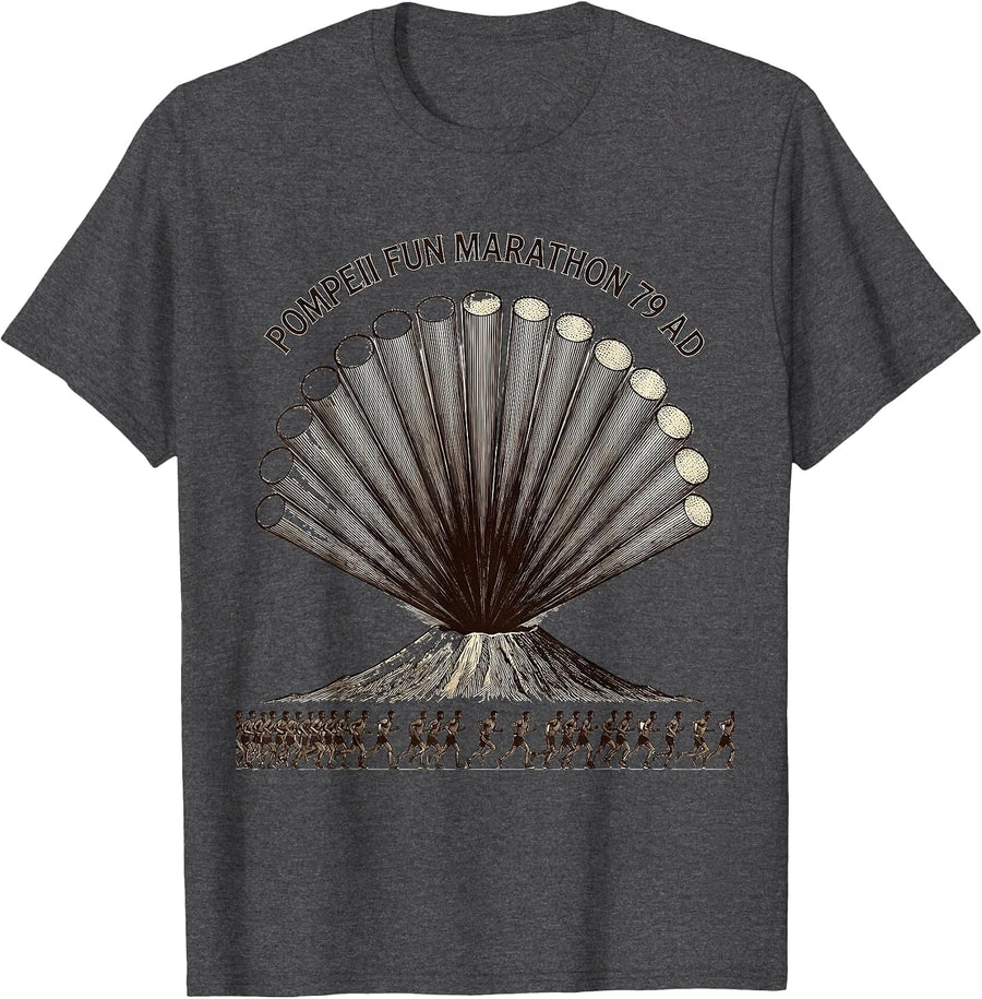 Men's Pompeii Fun Marathon 79 AD Funny Volcano History Geography T-Shirt - Dark Heather Grey