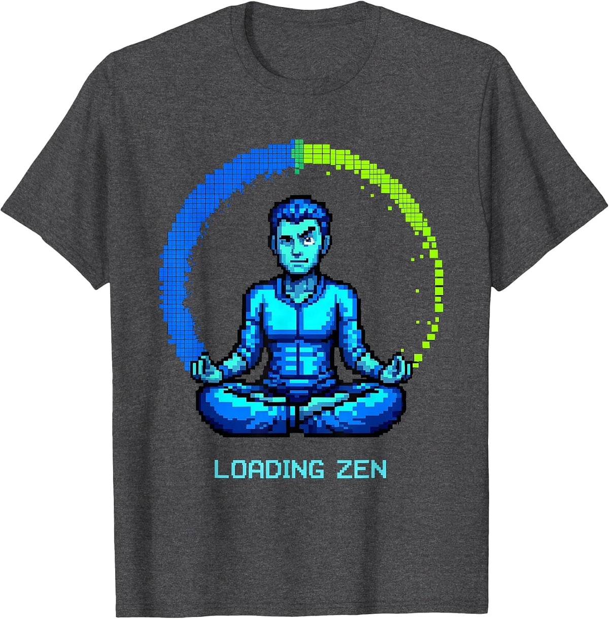Men's Lotus Progress Pixel Art Yoga Humor T-Shirt - Dark Heather Grey