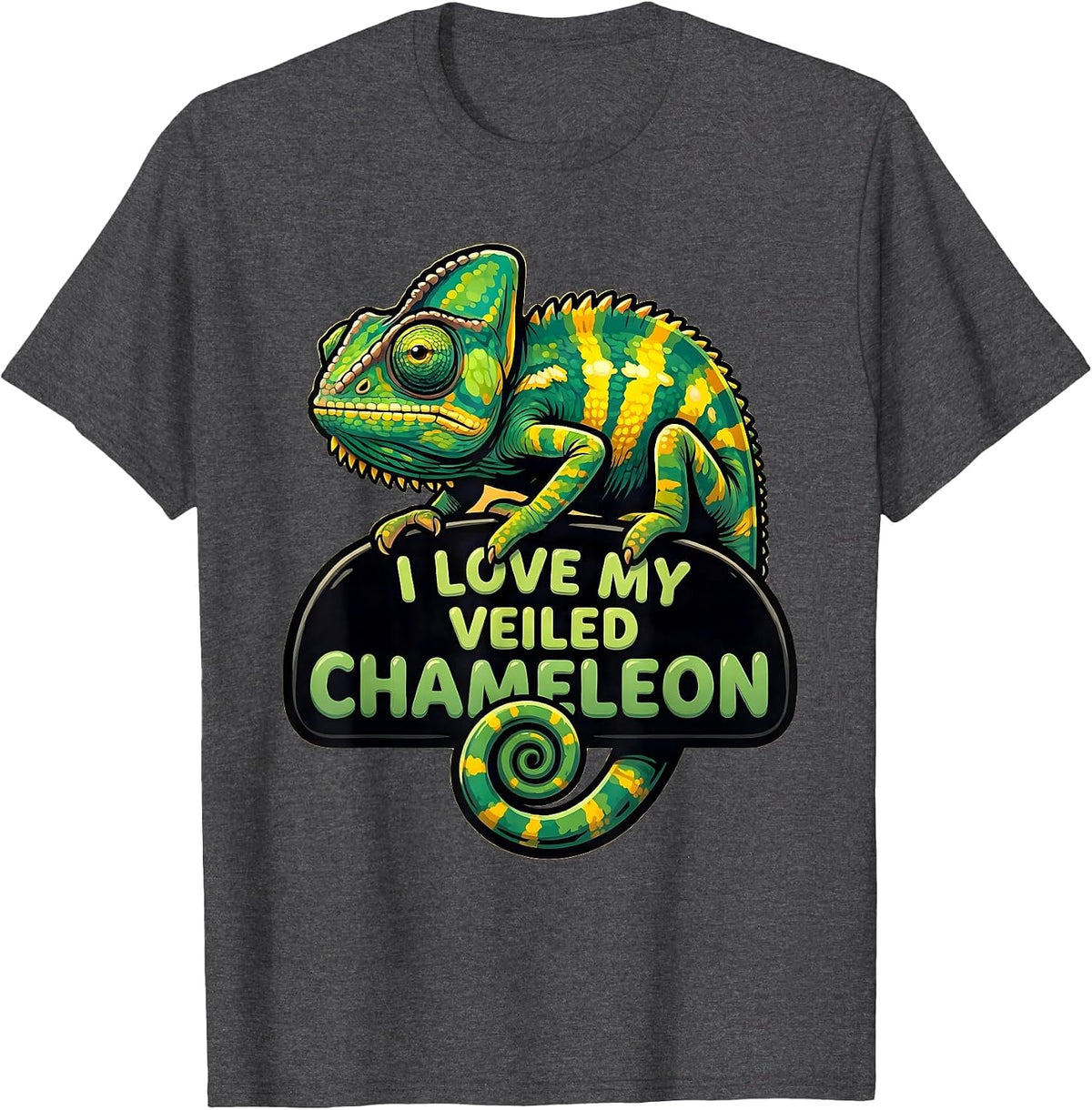 I Love My Veiled Chameleon Cartoon Reptile Lover Pet Owner T-Shirt - Dark Heather Grey