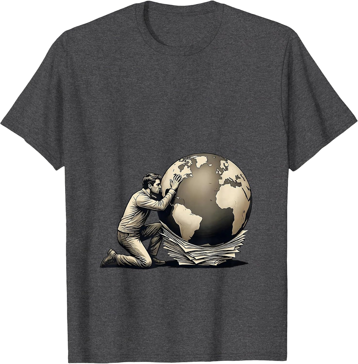 Atlas Kneeling Globe Mythical Humor T-Shirt - Dark Heather Grey
