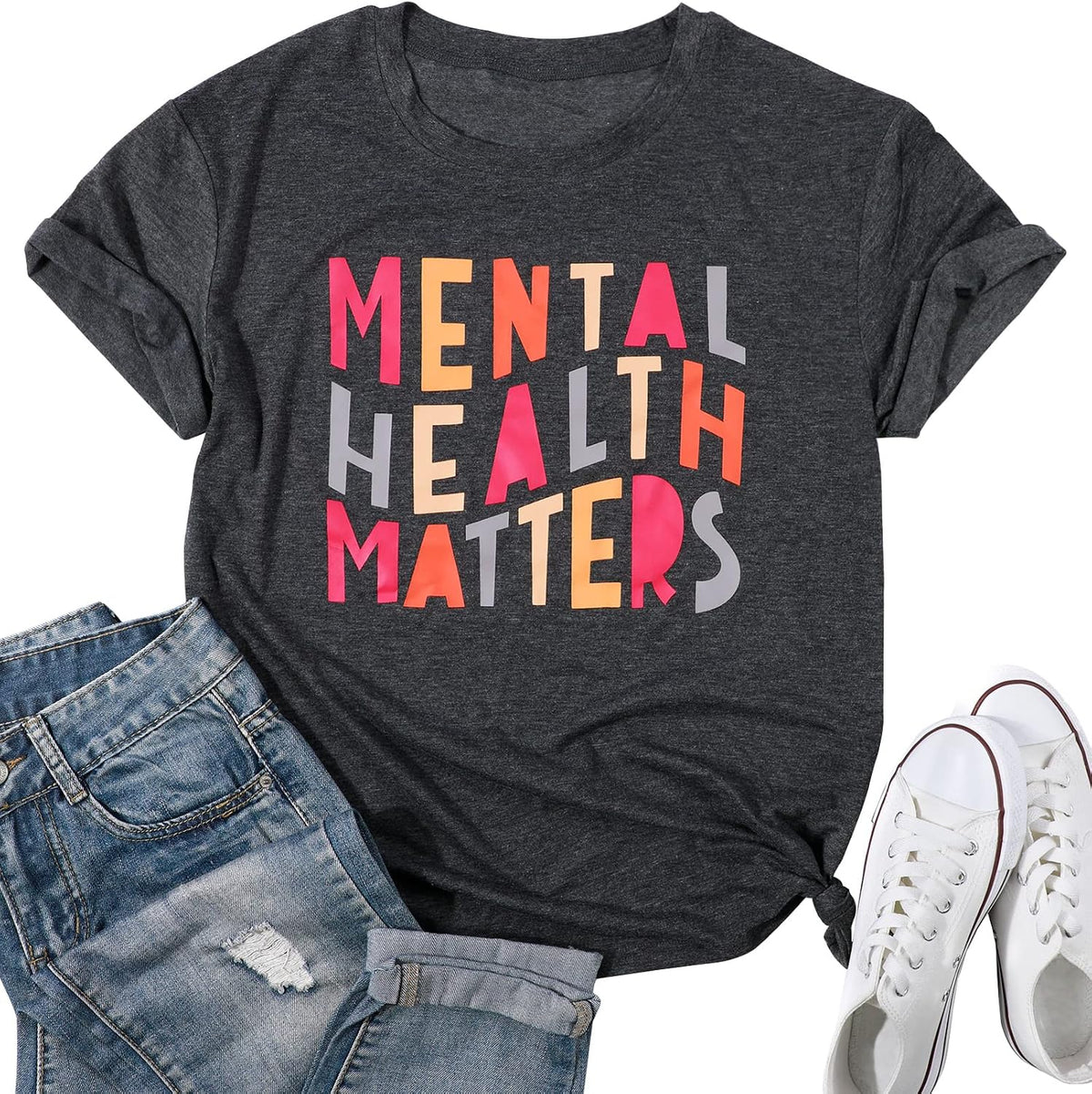 Mental Health Shirt Women Therapist Psychologist Shirts Inspirational Graphic Tees Motivational Gift Tops - Black