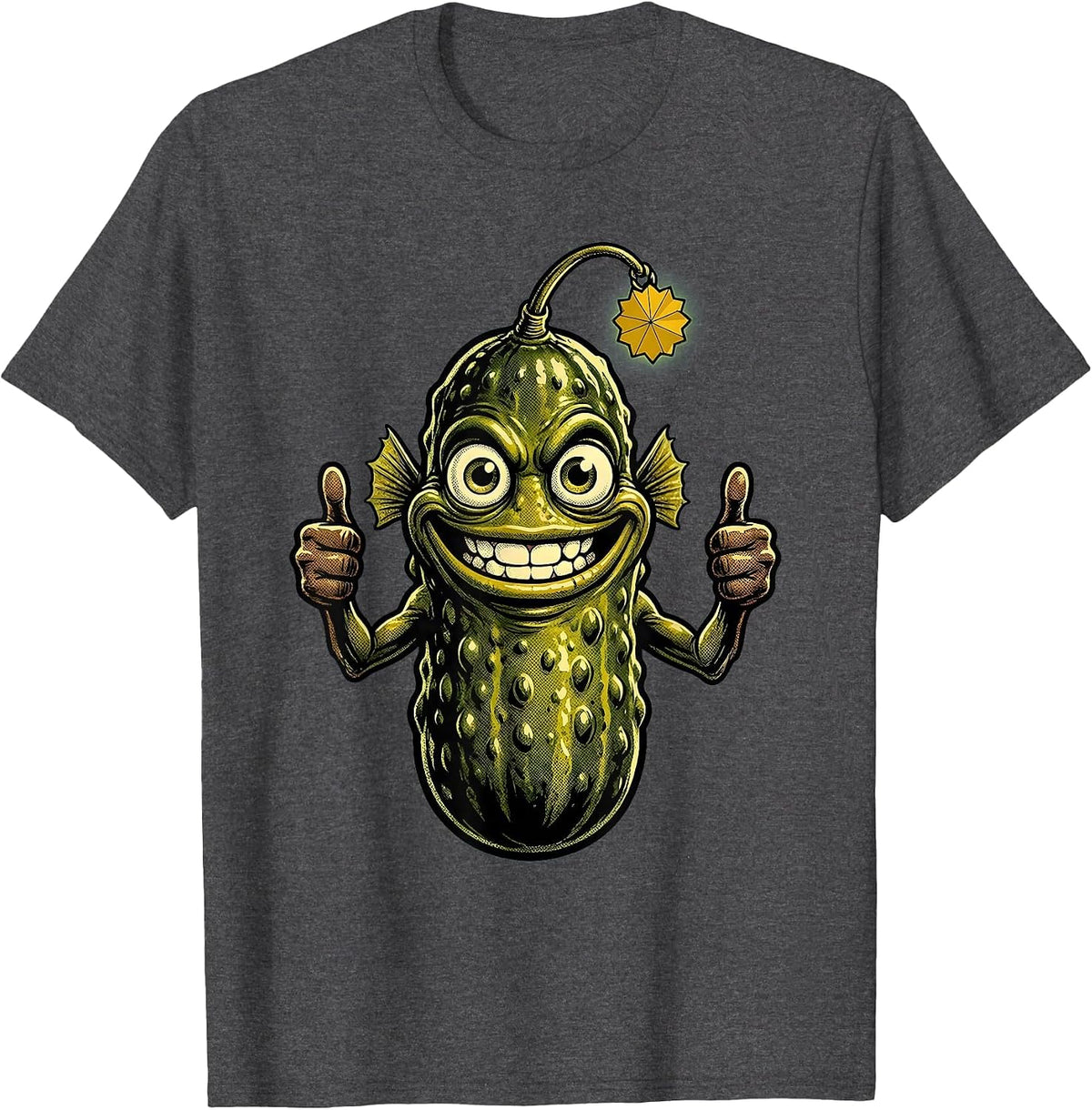 Deep Sea Pickle Fish Glowing Lure Illustration T-Shirt - Dark Heather Grey