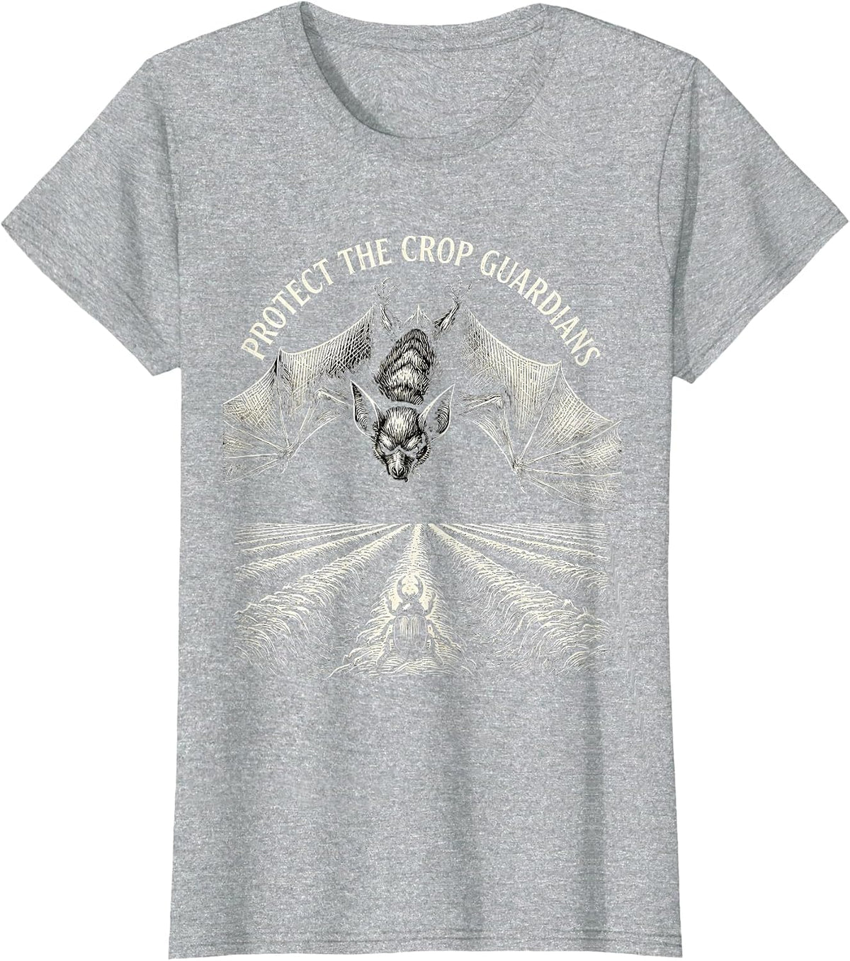 Protect The Crop Guardians Woodcut Engraving Bat Lover T-Shirt - Heather Grey