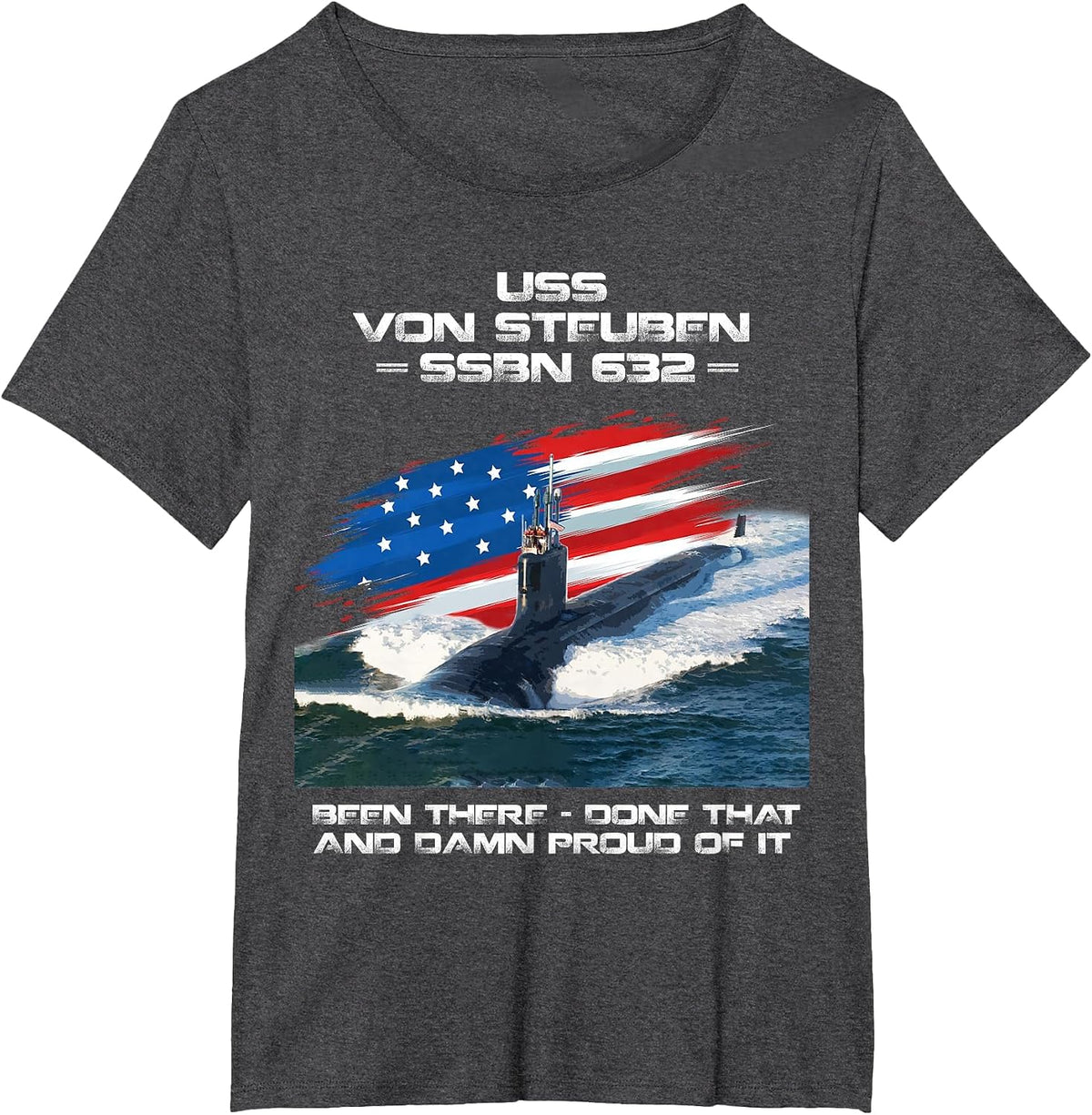 USS Von Steuben SSBN-632 American Flag Submarine Veteran T-Shirt - Dark Heather Grey