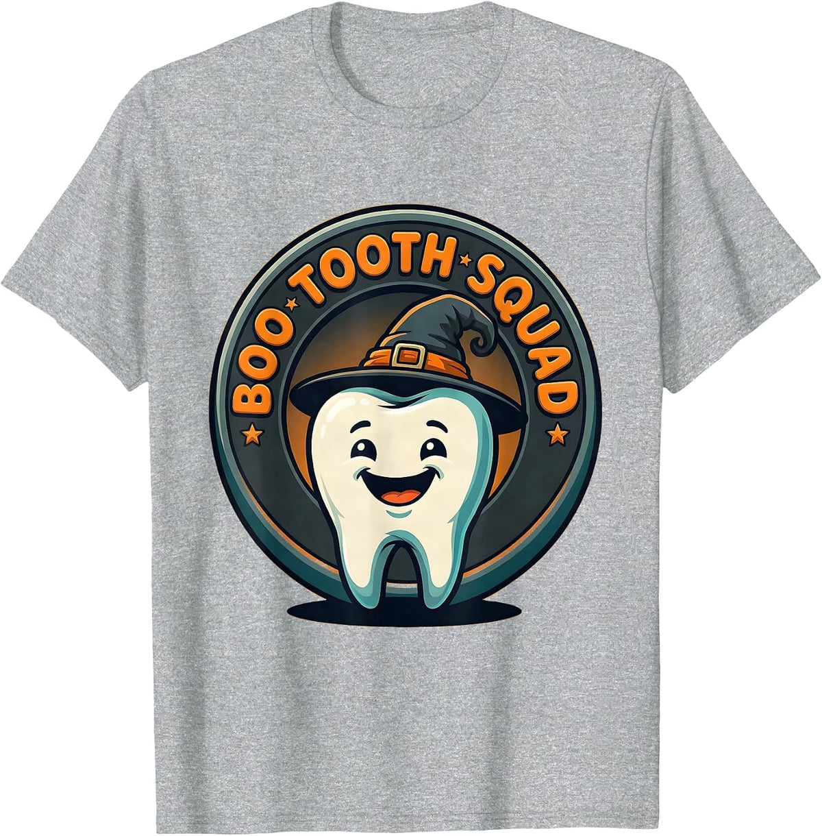 Men's Boo Tooth Squad Cartoon Halloween Dentist Dental Team Humor T-Shirt - Heather Grey