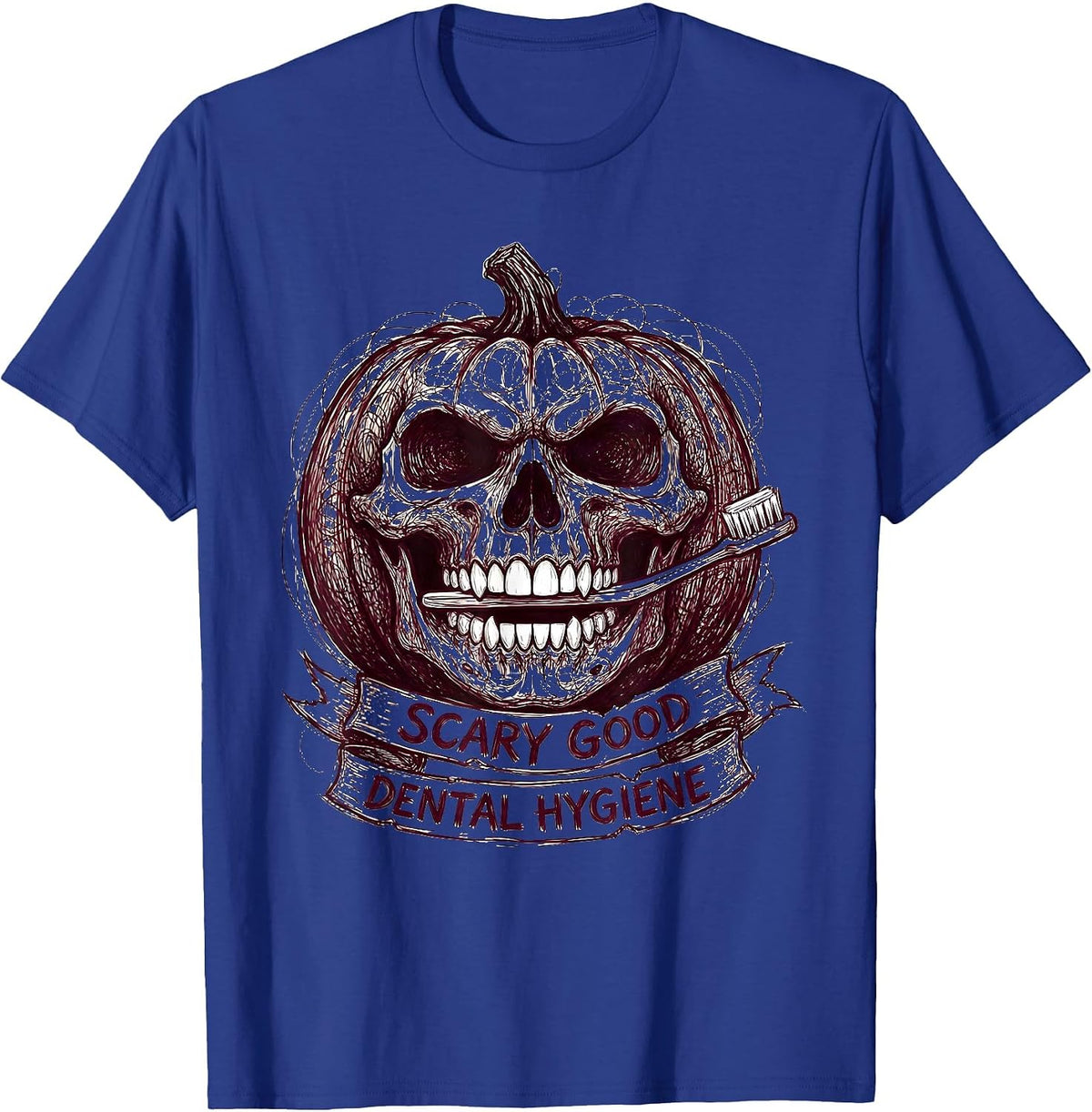 Scary Good Dental Hygiene Halloween Design T-Shirt - Royal Blue