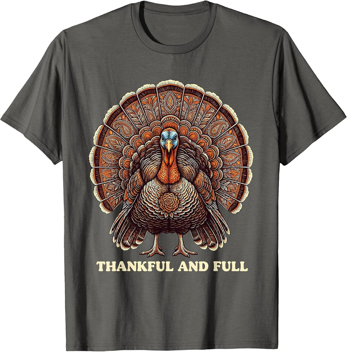 Thankful And Full Thanksgiving Graphic Design T-Shirt - Asphalt Grey