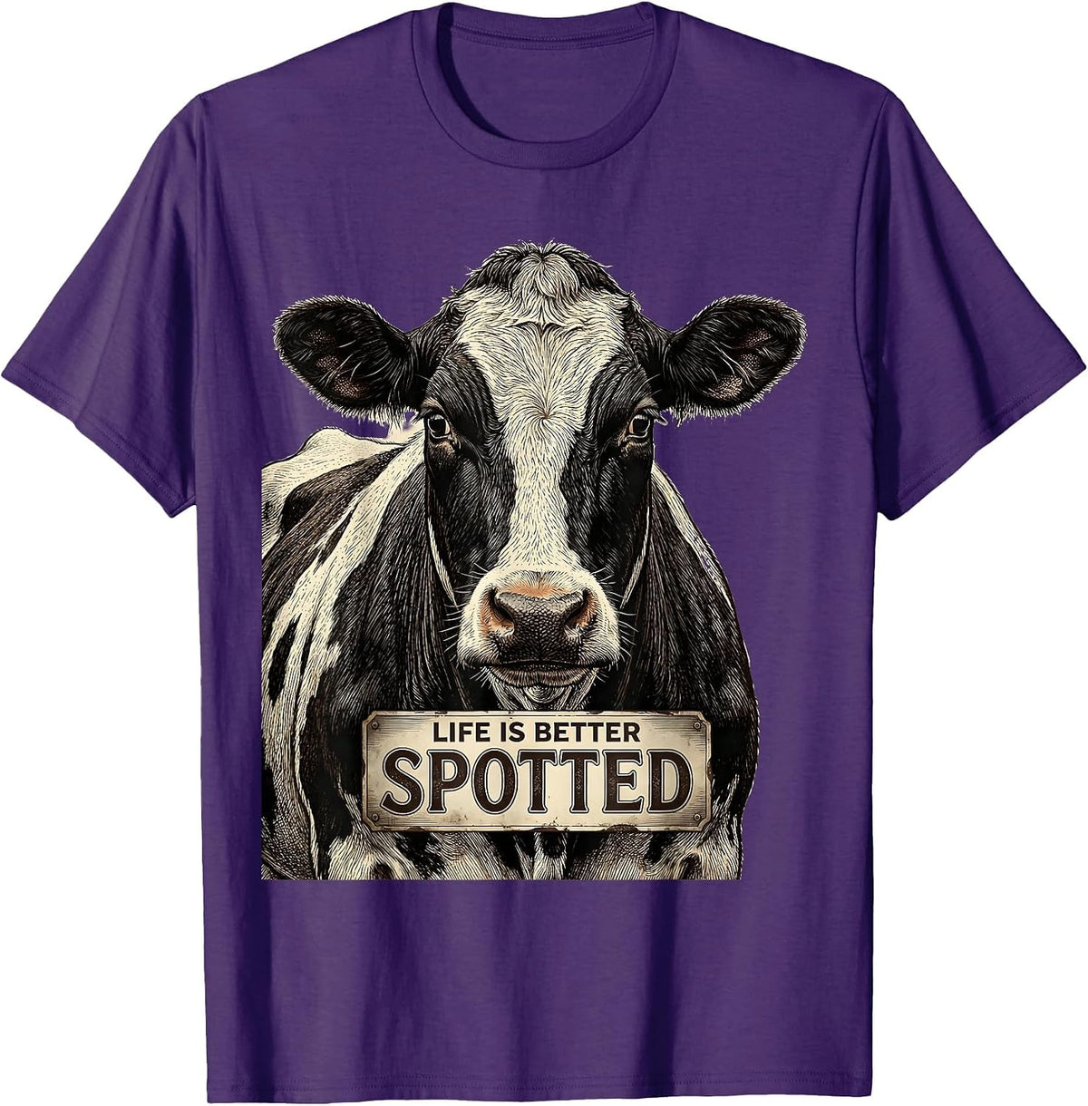 Life Is Better Spotted Cow Print Design T-Shirt - Purple