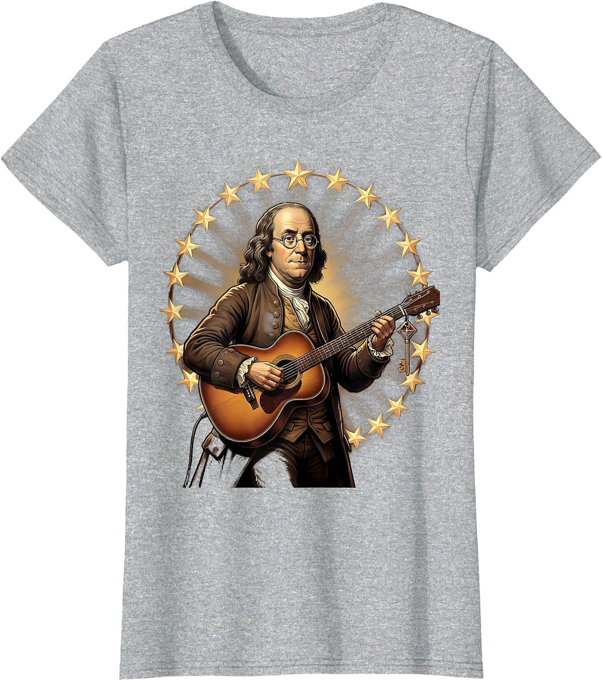 Benjamin Franklin Playing Guitar Historical Music Enthusiast T-Shirt - Heather Grey