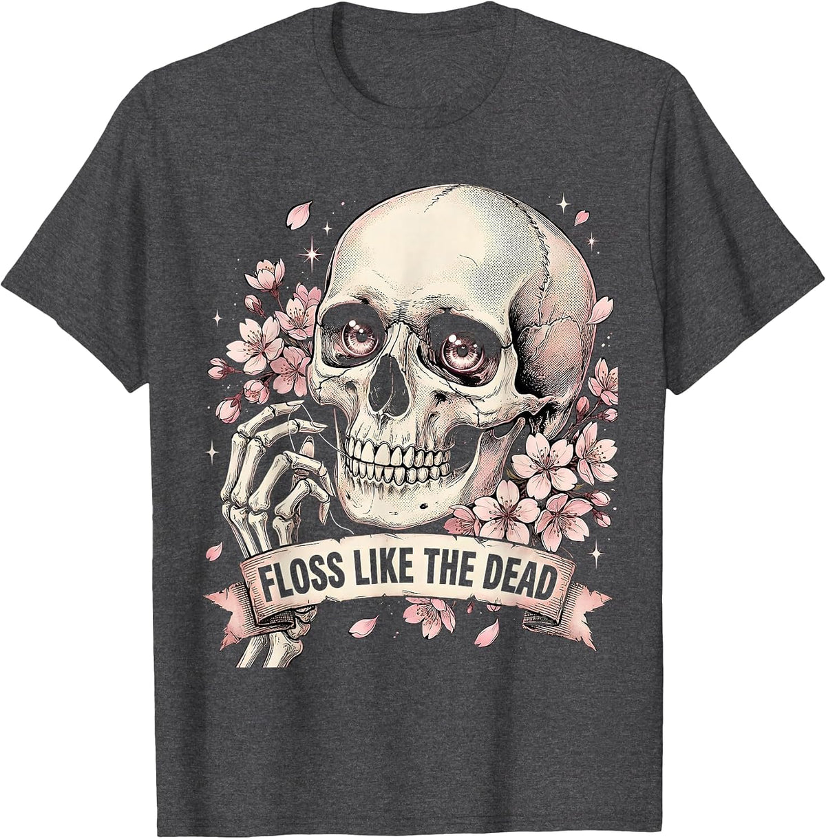 Men's Floss Like the Dead Dental Halloween Design T-Shirt - Dark Heather Grey