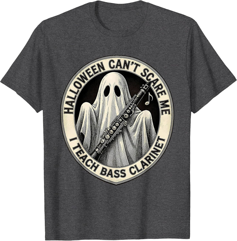 Men's Halloween Can't Scare Me, I Teach Bass Clarinet Teacher T-Shirt - Dark Heather Grey
