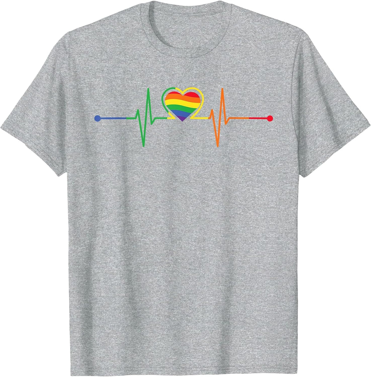 Rainbow Heartbeat - Flag LGBT Gay Pride Month Transgender T-Shirt - Heather Grey