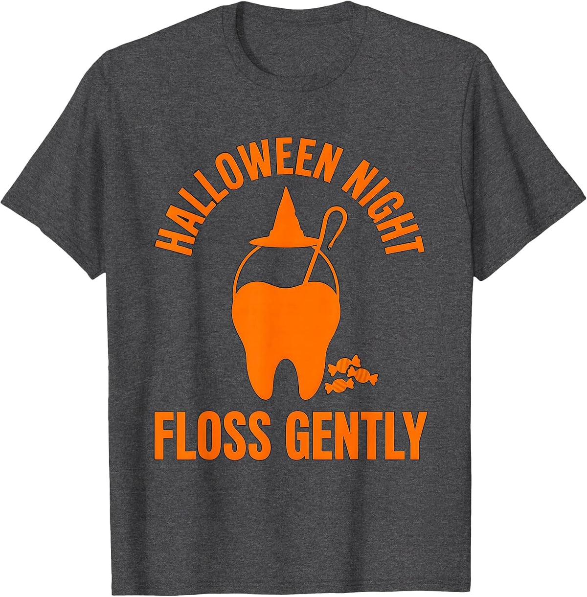 Men's Halloween Night Floss Gently Dental Humor Costume T-Shirt - Dark Heather Grey