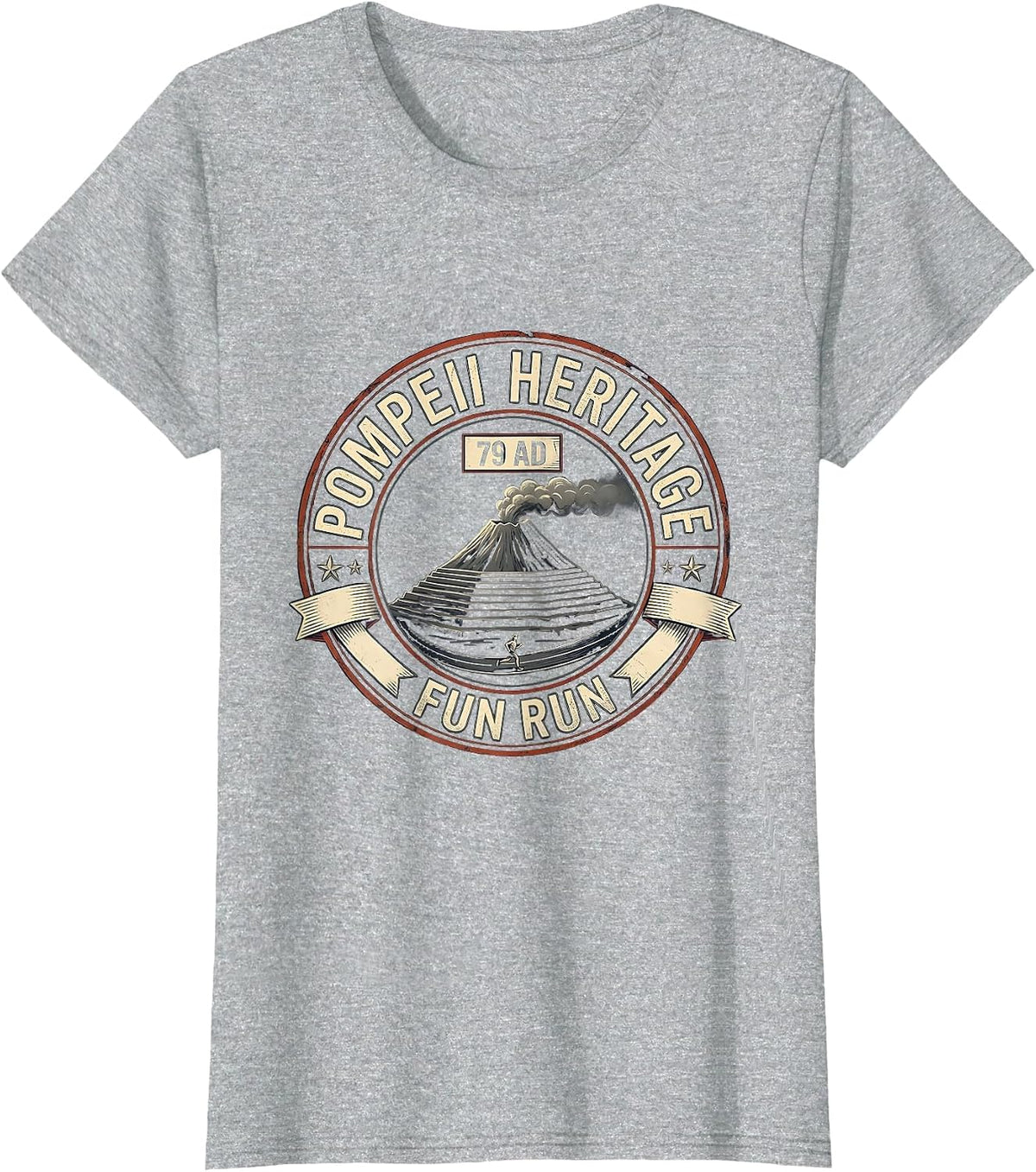 Pompeii Heritage Fun Run 79 AD Funny Volcano History T-Shirt - Heather Grey